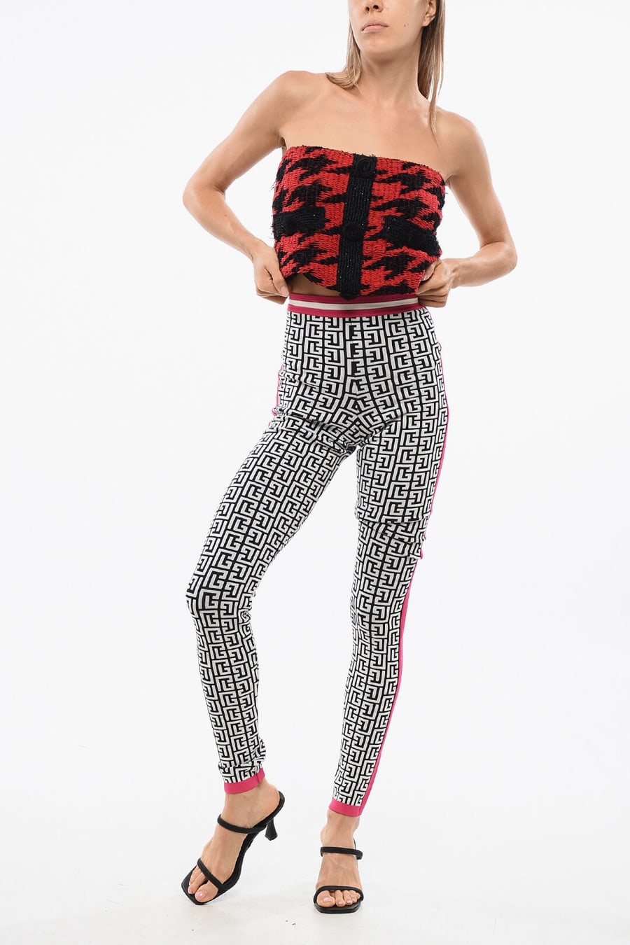 Balmain 2550~Knit Leggings with Monogram Pattern, view 4