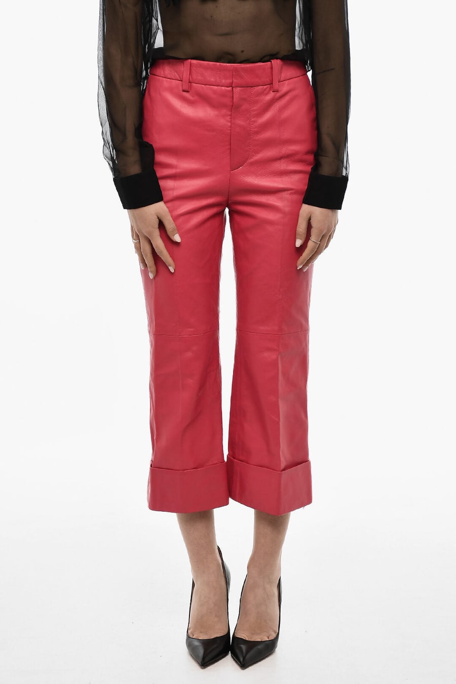 Dsquared2 2550~Leather Pants with Cuffed Hem