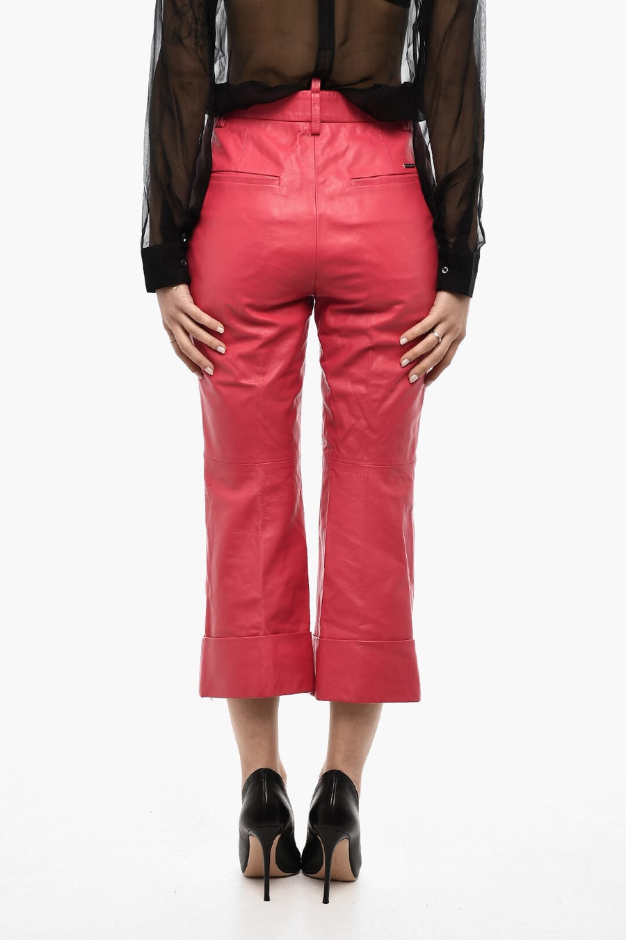 Dsquared2 2550~Leather Pants with Cuffed Hem, view 2