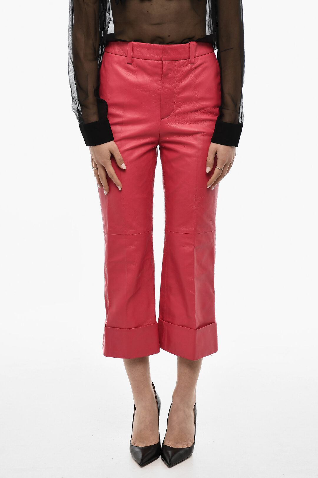 Dsquared2 2550~Leather Pants with Cuffed Hem