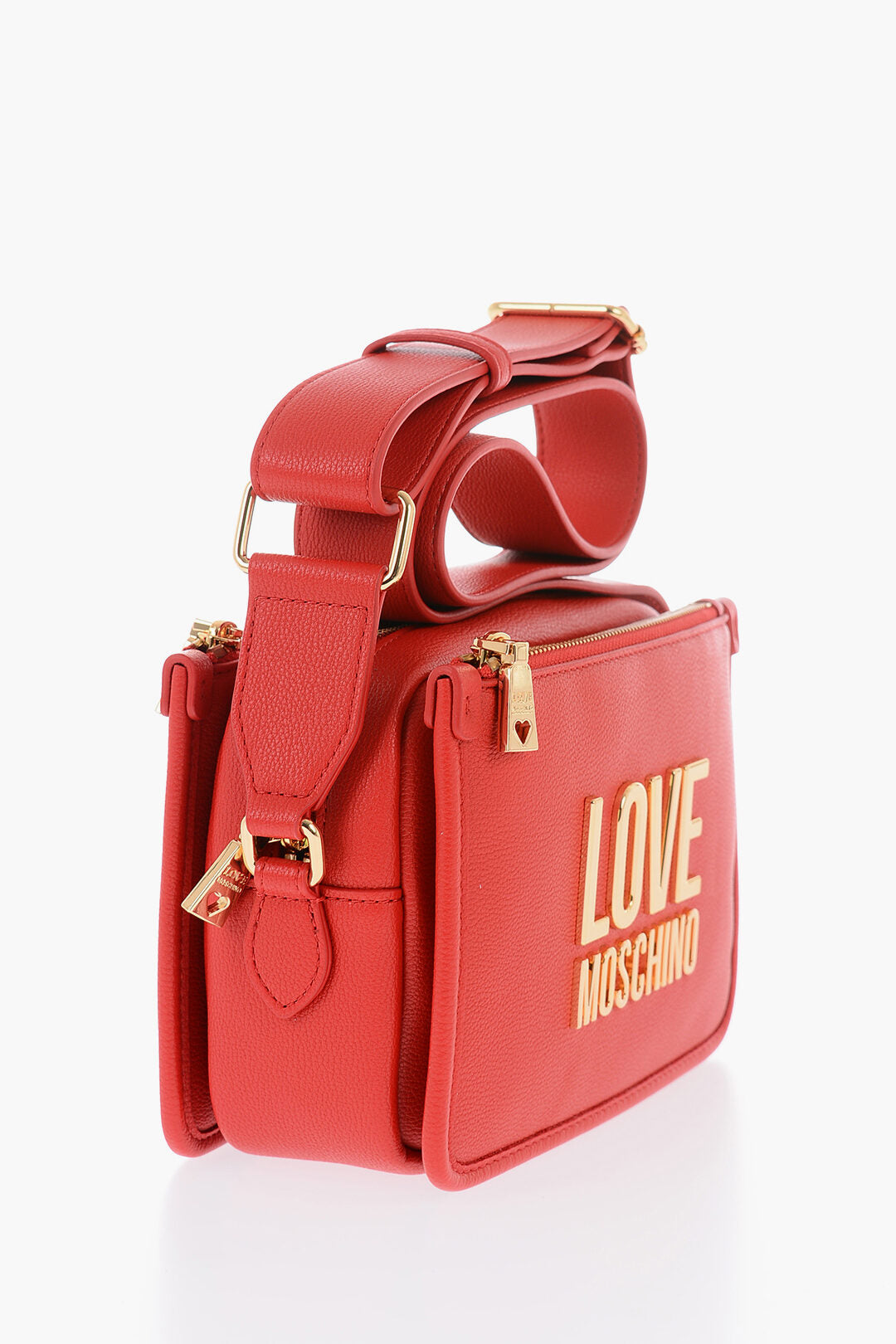 Moschino 2550~LOVE Hammered Faux Leather Camera Bag with Gold Logo Plaque