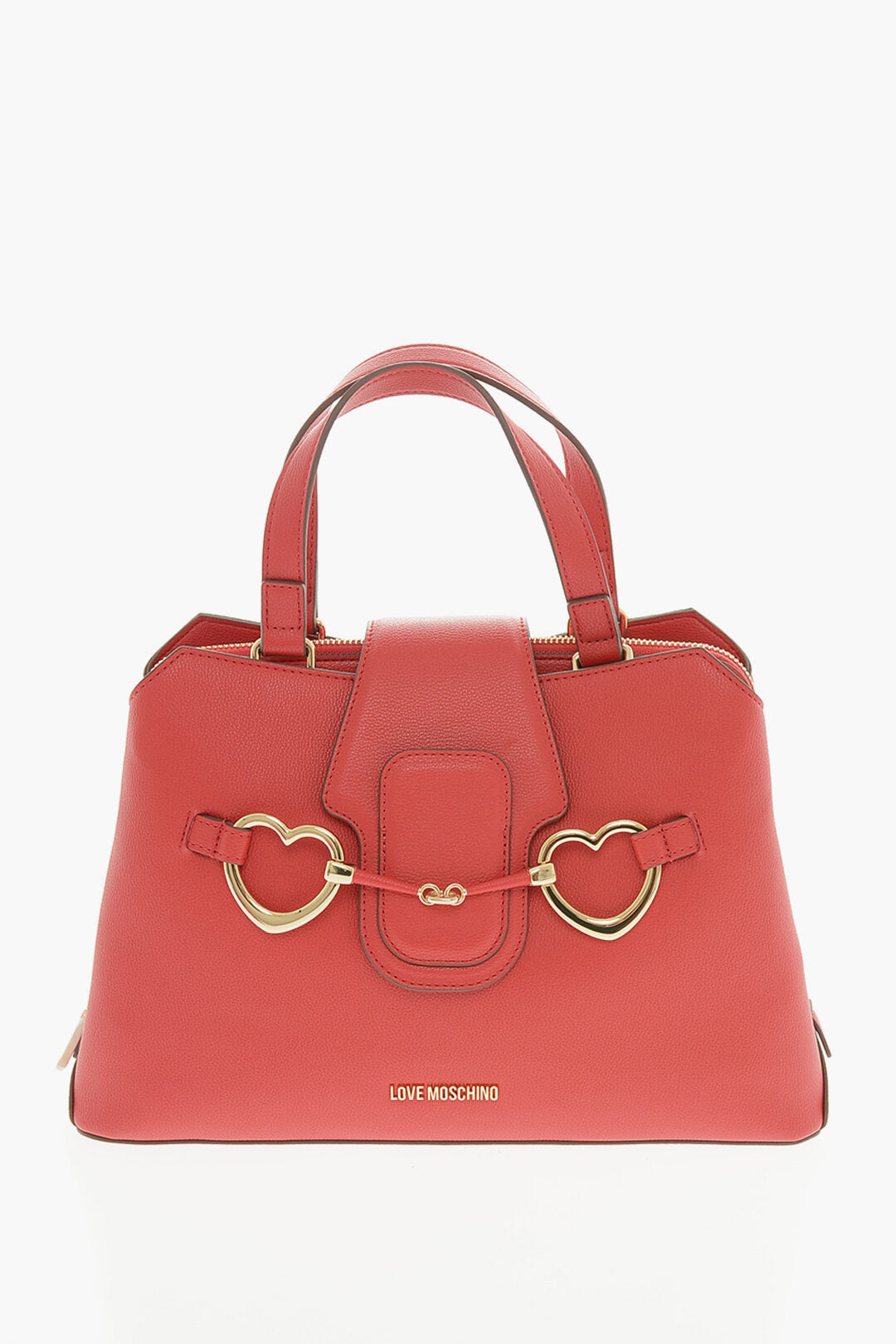Moschino 2550~LOVE Hammered Faux Leather Tote Bag with Gold Front Clasp