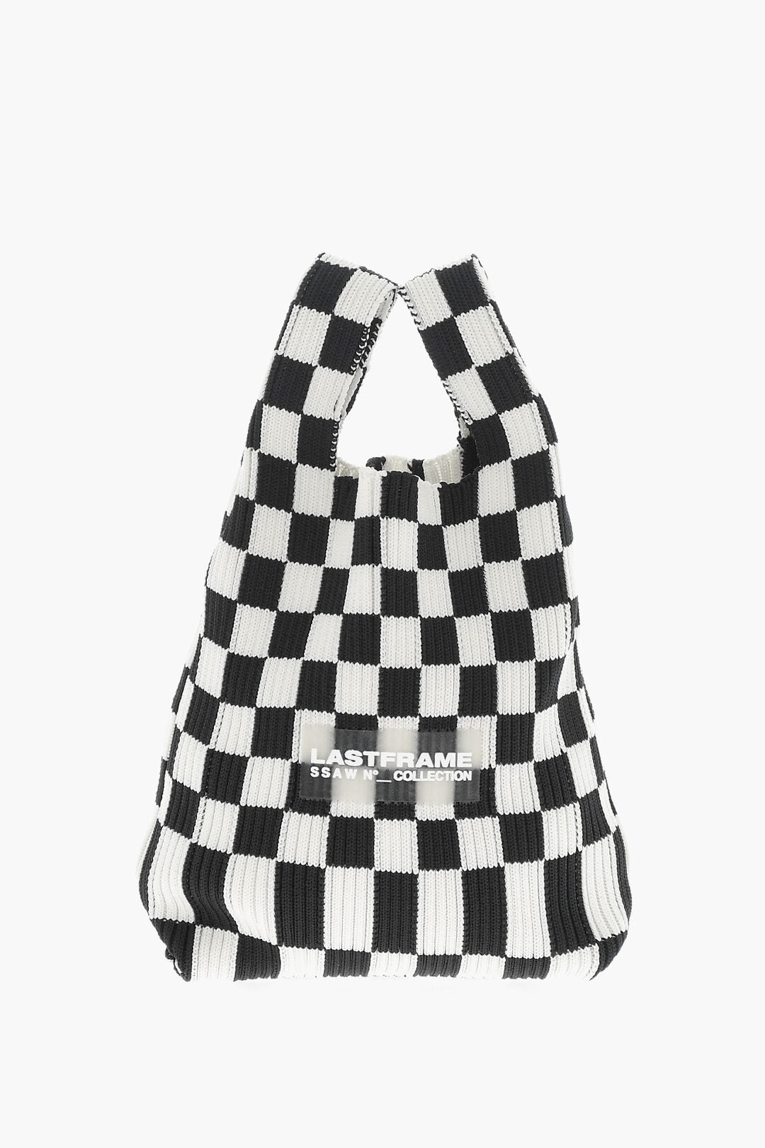 Last Frame 2550~Mini Check Knit Tote Bag with Vegan Leather Shoulder Strap