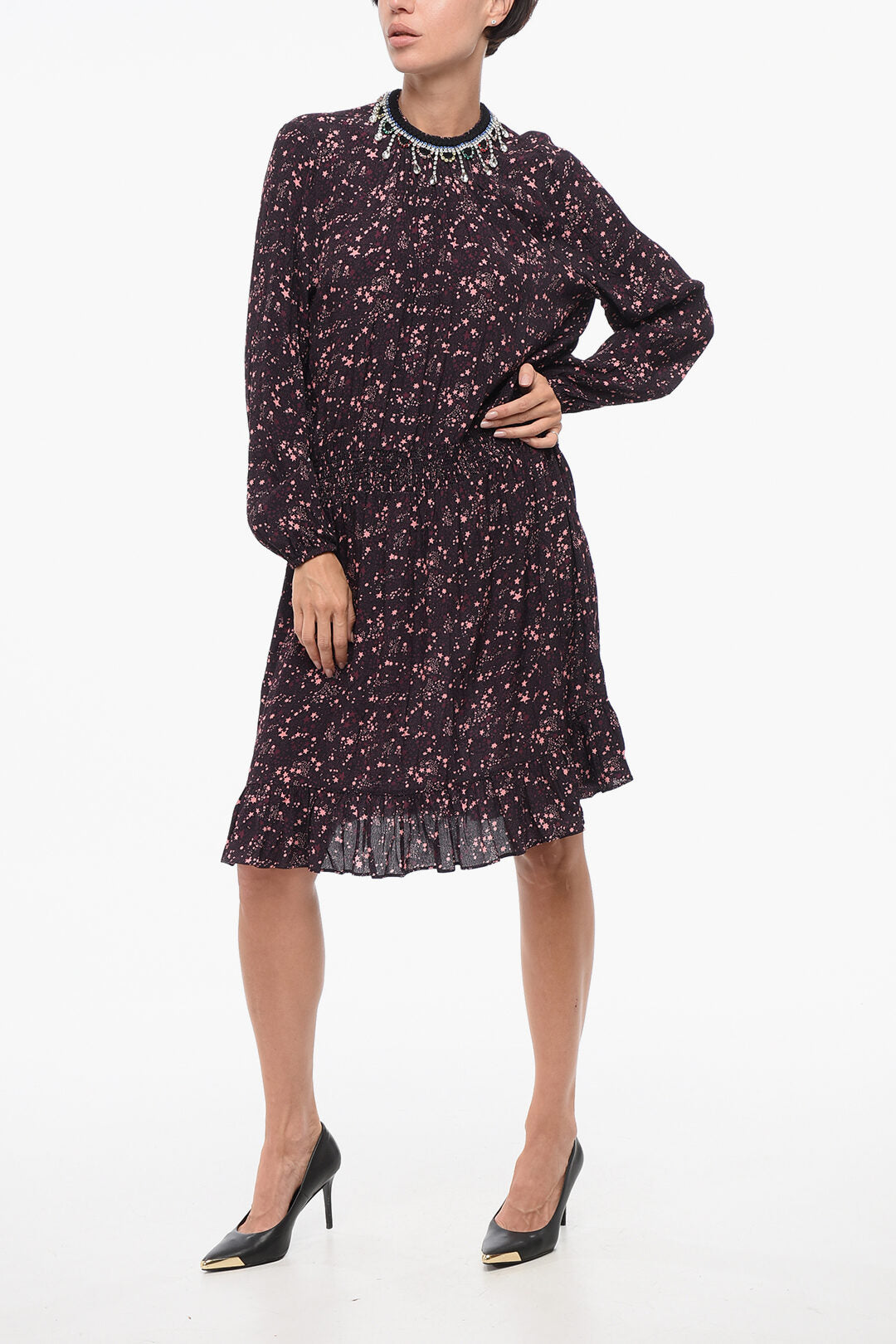 Dsquared2 2550~Pleated Dress with Strass Collar