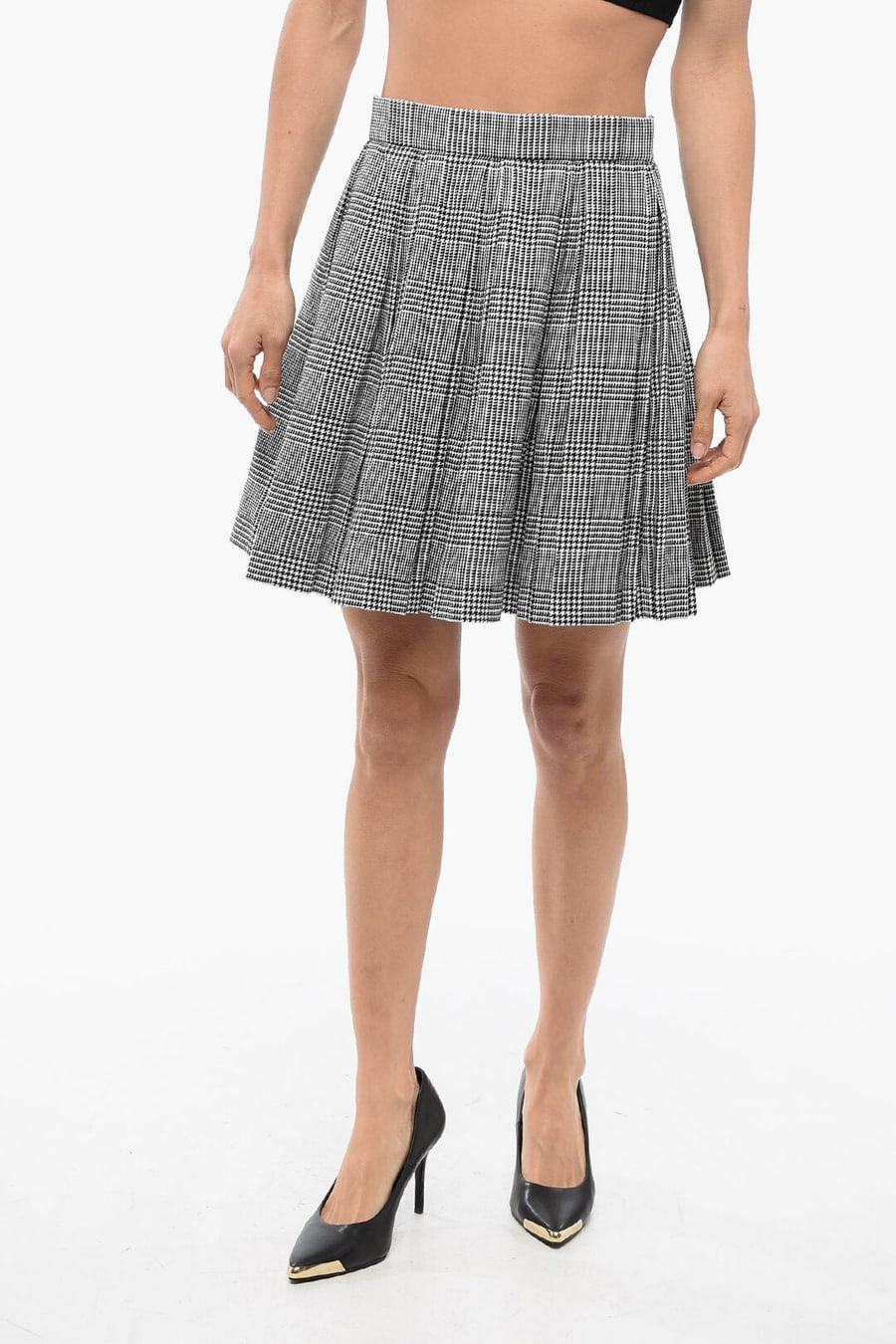 Balmain 2550~Pleated Virgin Wool-Blend Miniskirt with District Check Pattern