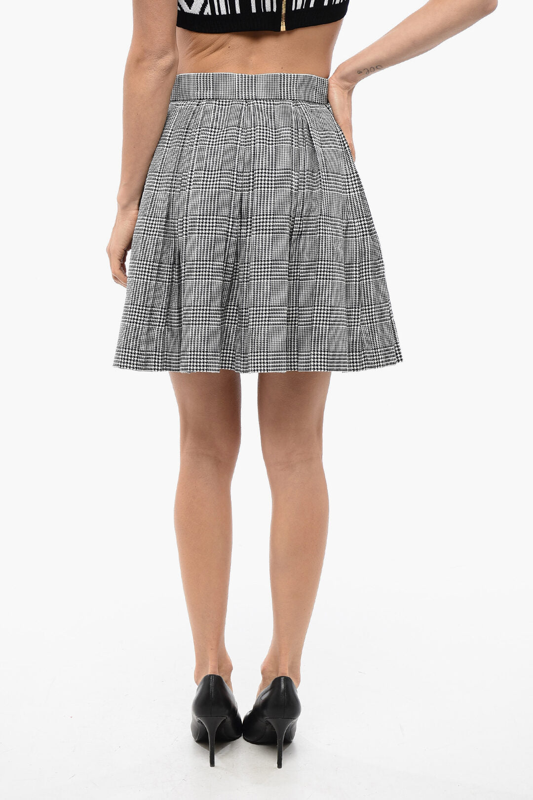 Balmain 2550~Pleated Virgin Wool-Blend Miniskirt with District Check Pattern, view 2