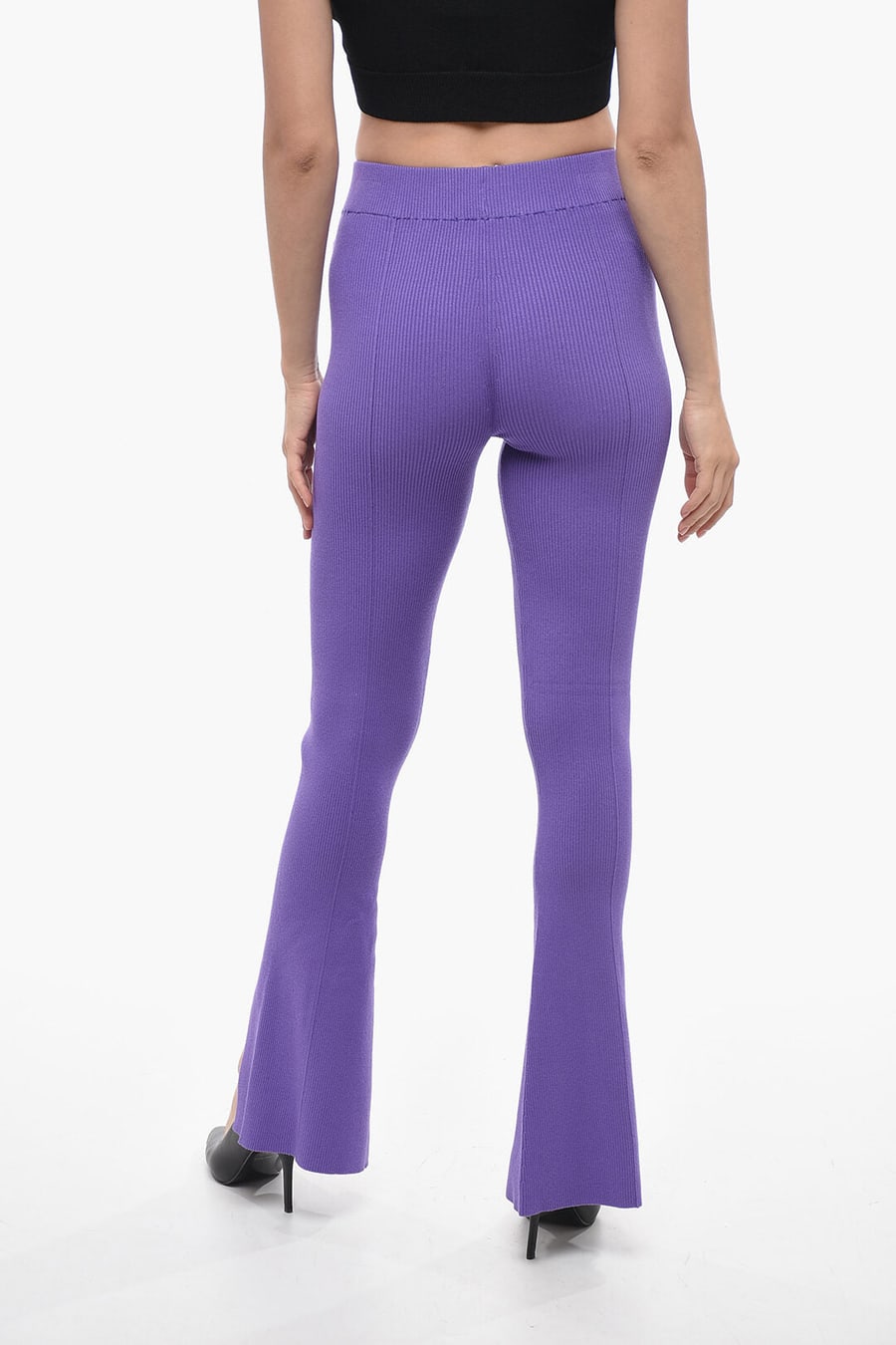 Remain 2550~Ribbed High-Waist Palazzo Trousers