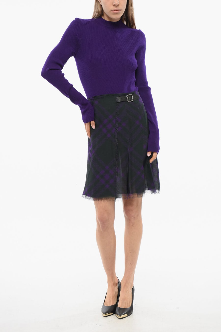 Burberry 2550~Silk Wrap Skirt with Pleats, view 3