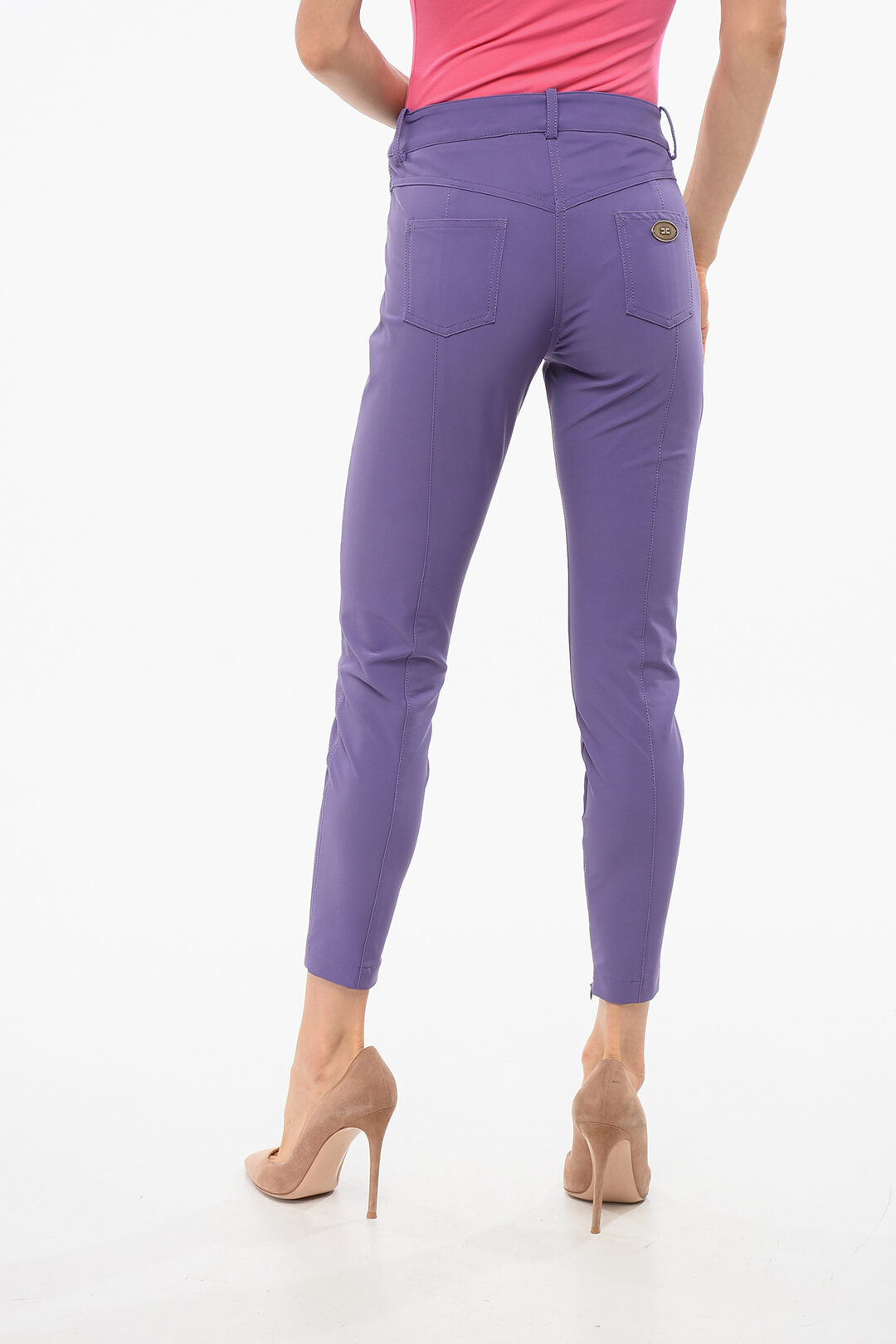 Elisabetta Franchi 2550~Stretch-Fabric Cropped Fit 5-Pocket Trousers