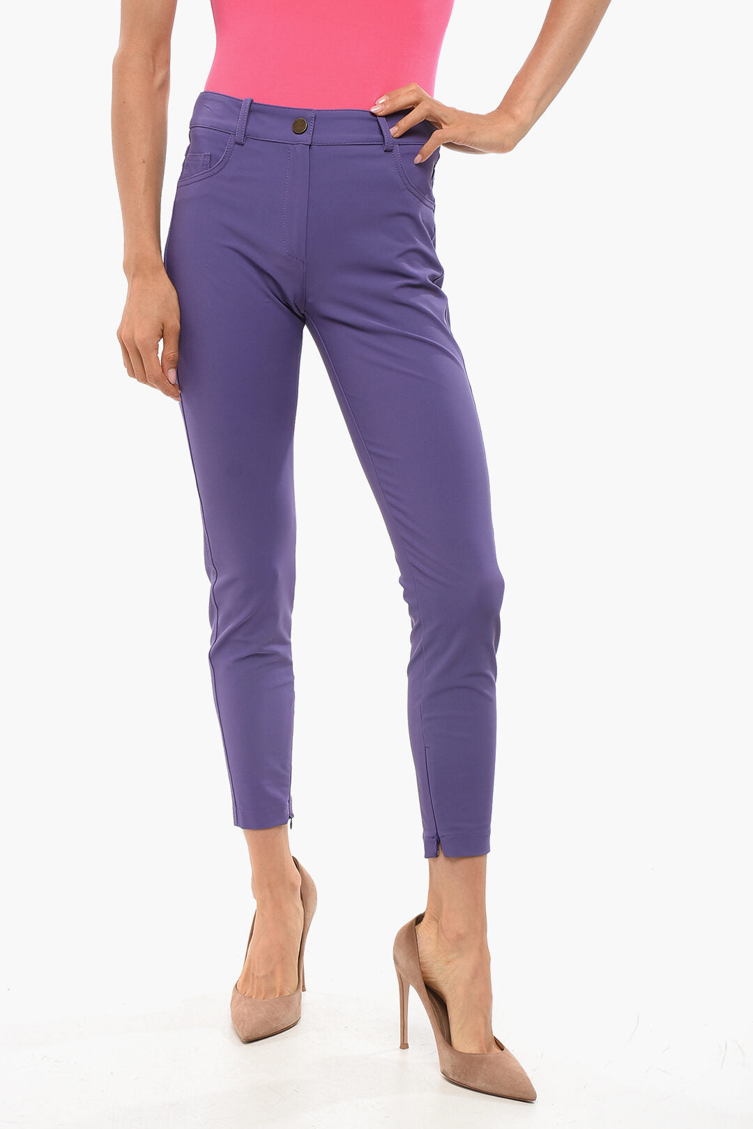 Elisabetta Franchi 2550~Stretch-Fabric Cropped Fit 5-Pocket Trousers