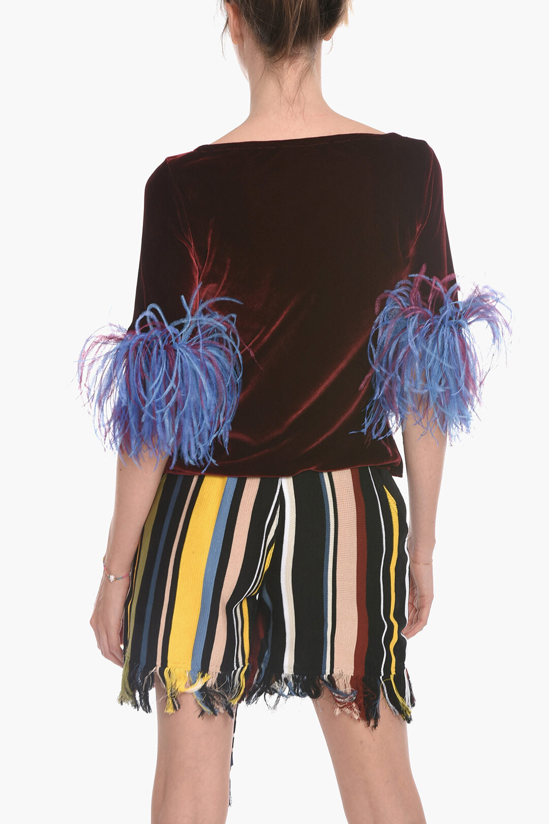 Stephan Janson 2550~Velour T-Shirt with 3/4 Sleeves and Feather Detail