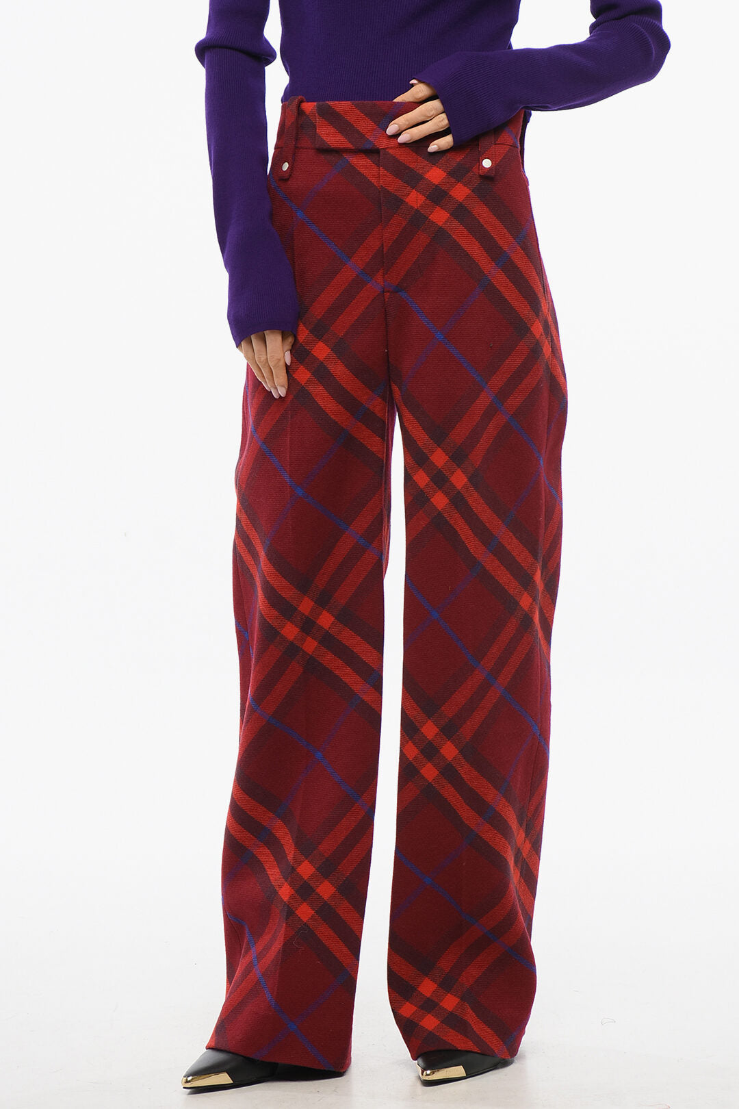 Burberry 2550~Virgin Wool Tartan Trousers with Hidden Closure