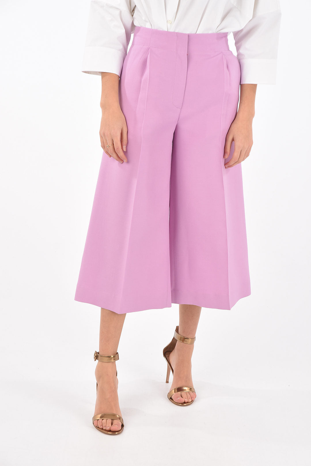 Super Blond 2550~Wool and Silk Gaucho Flared Trousers with One Pleat