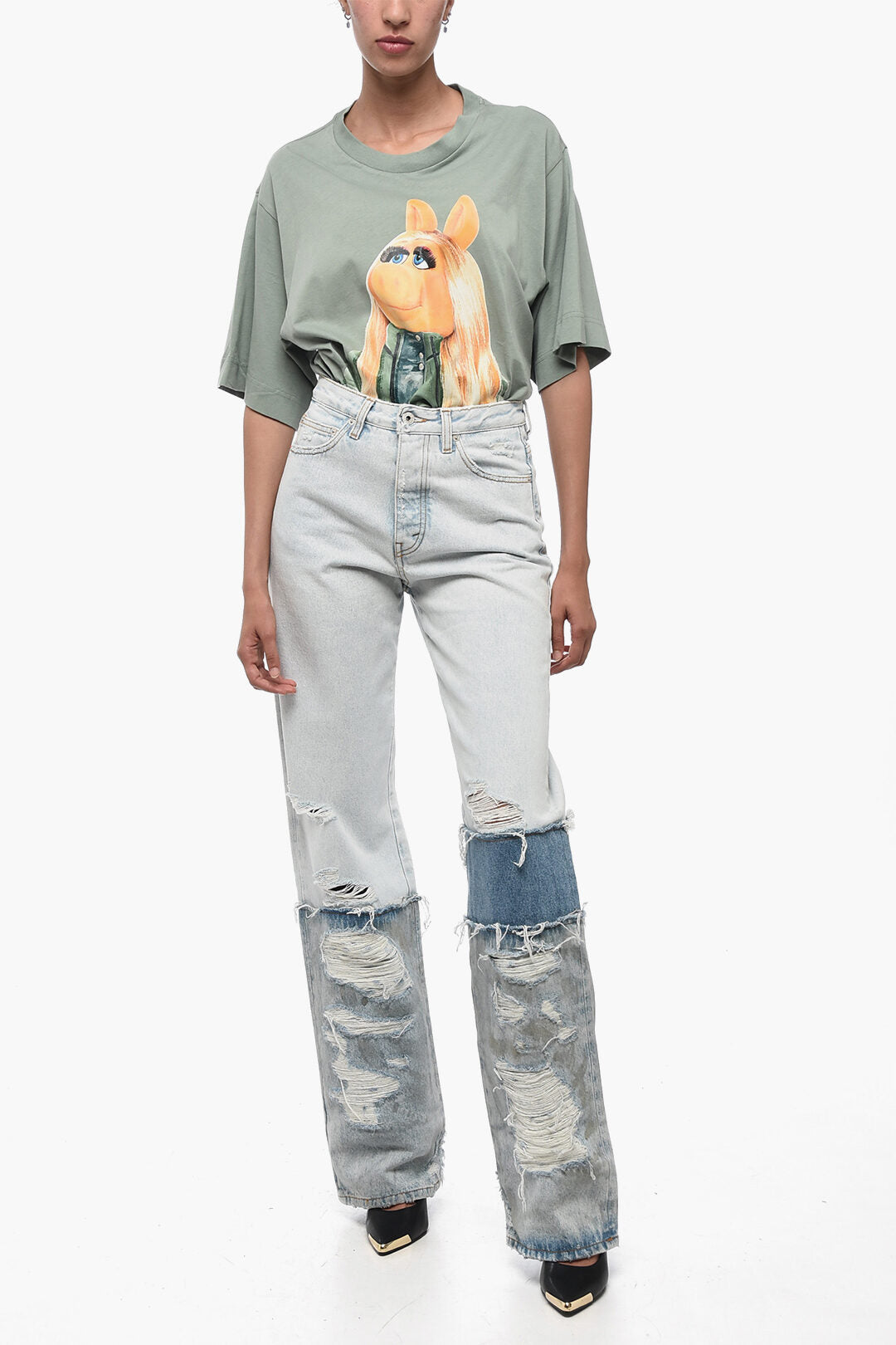 Heron Preston 2750~Cotton Boyfriend-Fit Jeans with 24cm Contrast Bands, view 2