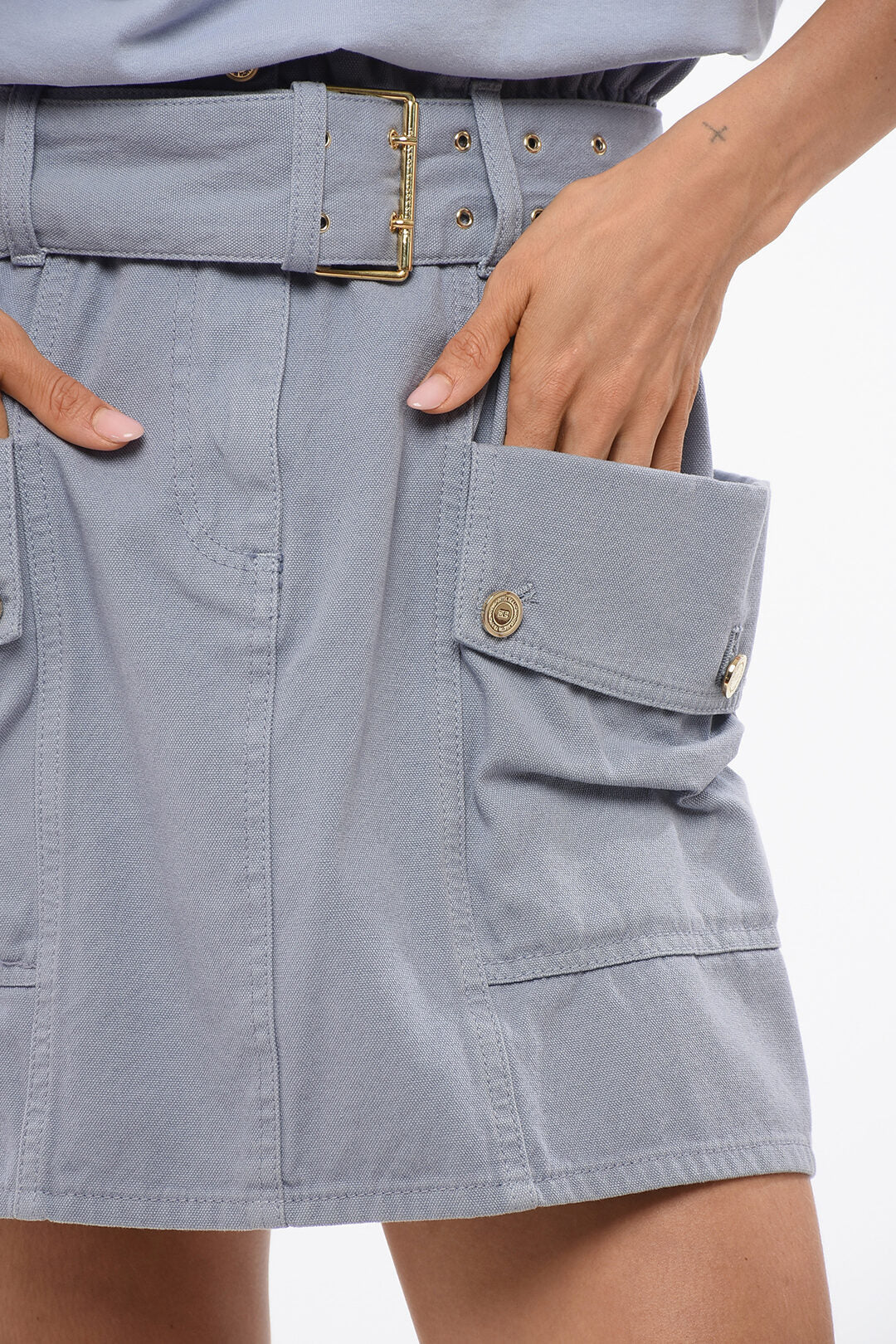Elisabetta Franchi 2750~Denim Cargo Miniskirt with Belt, view 2