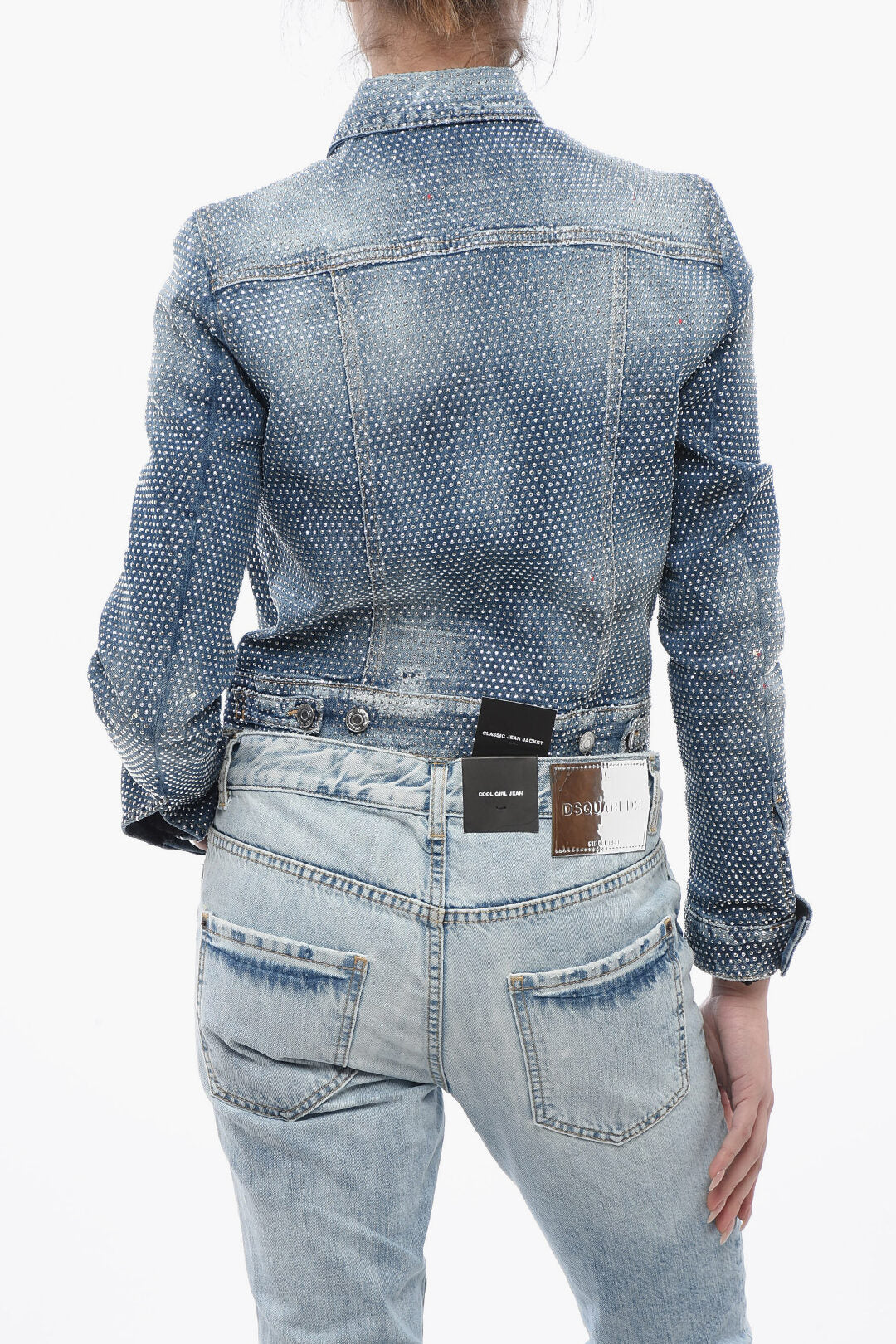 Dsquared2 2750~Denim Crop Jacket HOLLYWOOD with All-Over Studs, view 2
