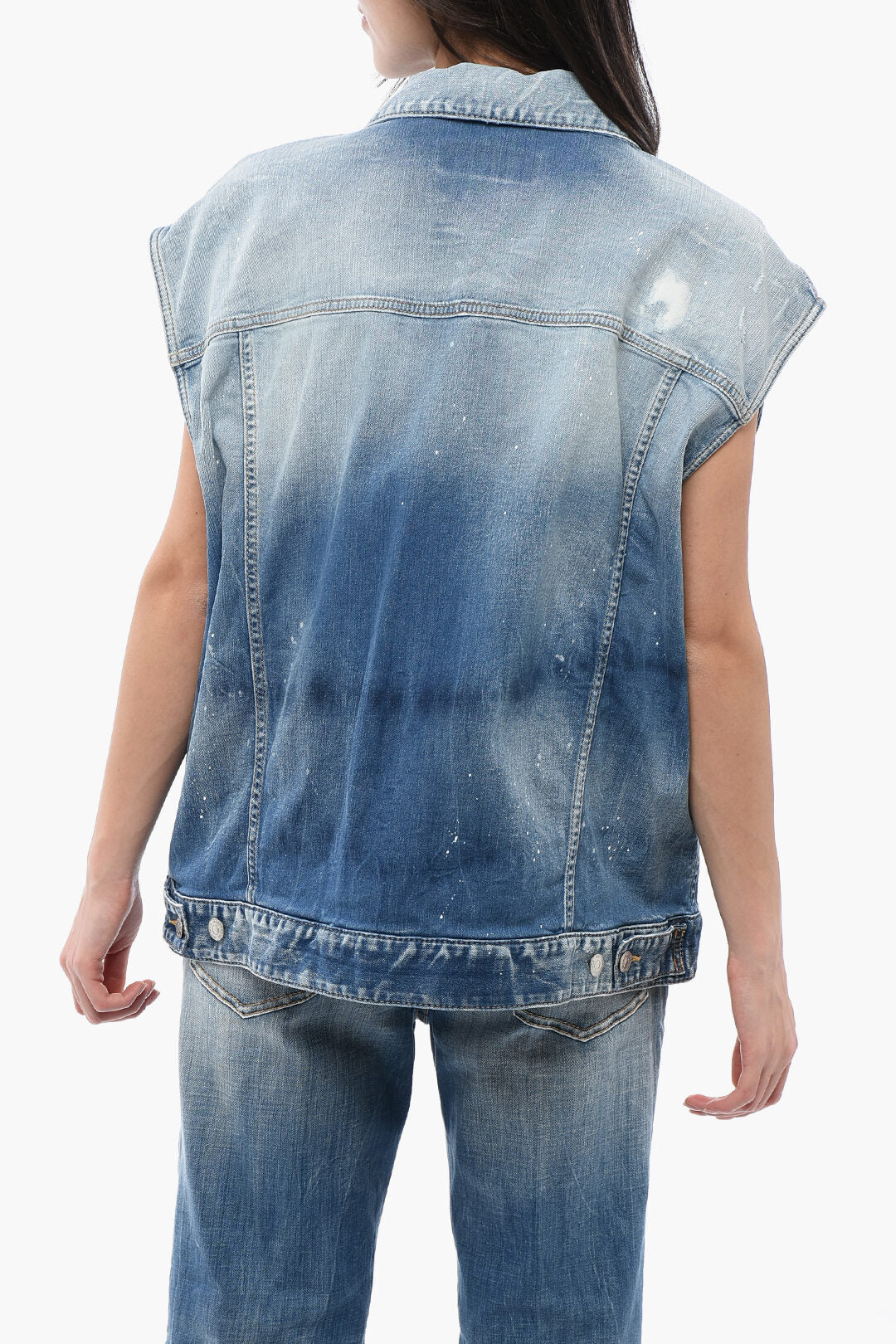 Dsquared2 2750~Denim Sleeveless Jacket with Distressed Details, view 2