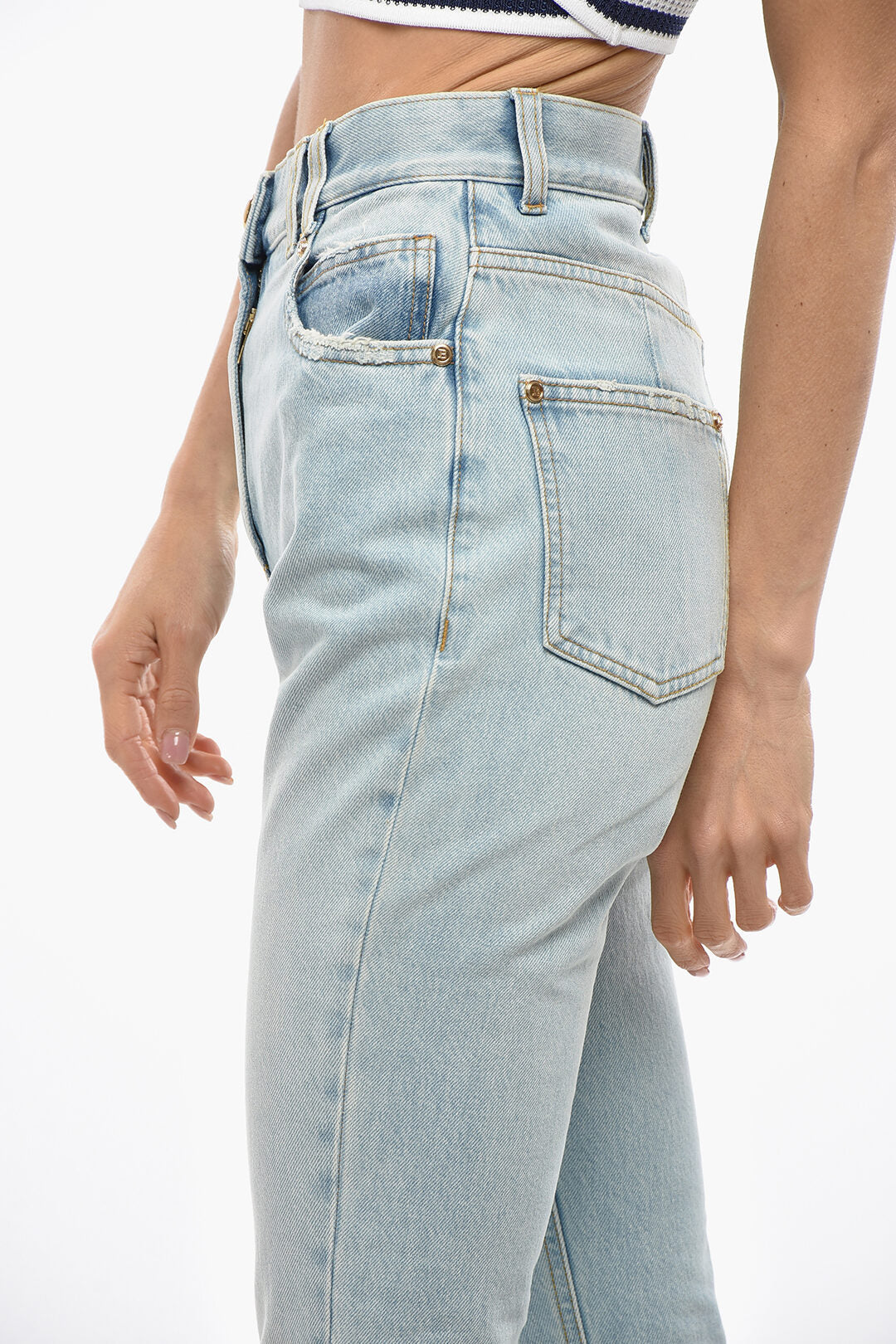 Balmain 2750~Light-Wash Denim Bootcut Jeans, view 2