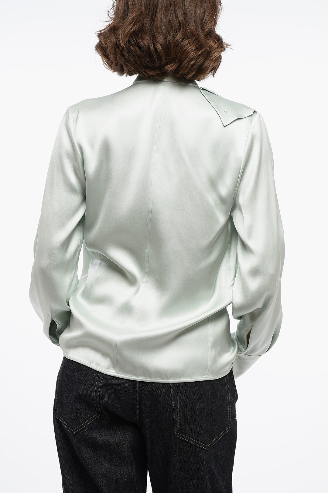Jil Sander 2750~Satin Shirt FLUID with Asymmetric Korean Collar, view 2