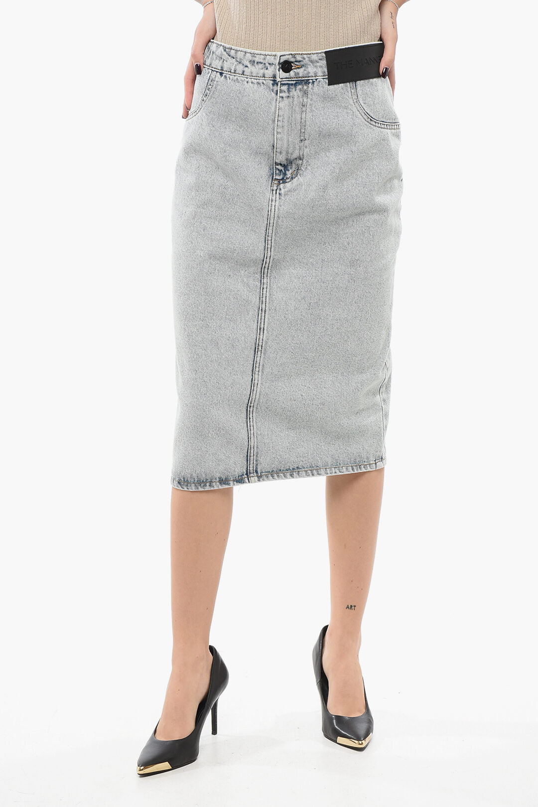 The Mannei 2750~Stone-Washed Denim Pencil Skirt MALMO