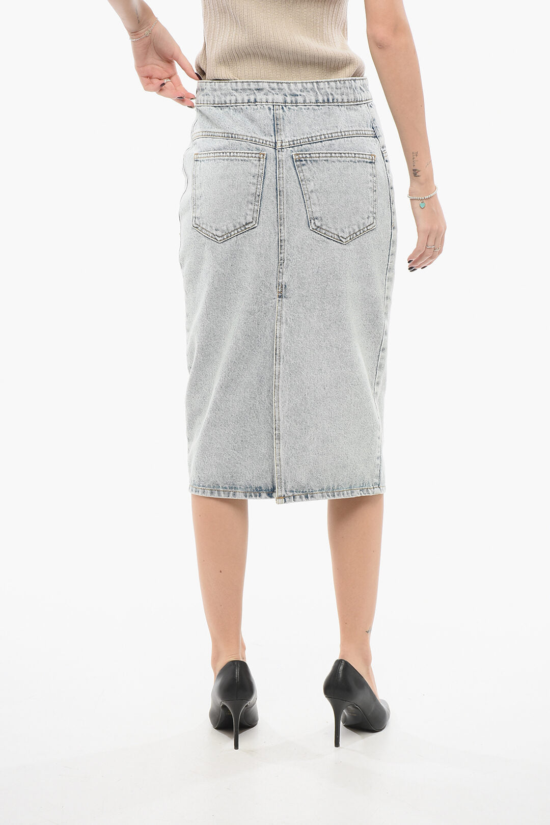 The Mannei 2750~Stone-Washed Denim Pencil Skirt MALMO, view 2
