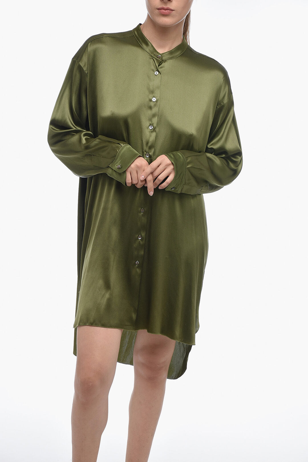Mr. Mrs. Shirt 2800~Asymmetric GIOIA Satin Shirt with Korean Collar