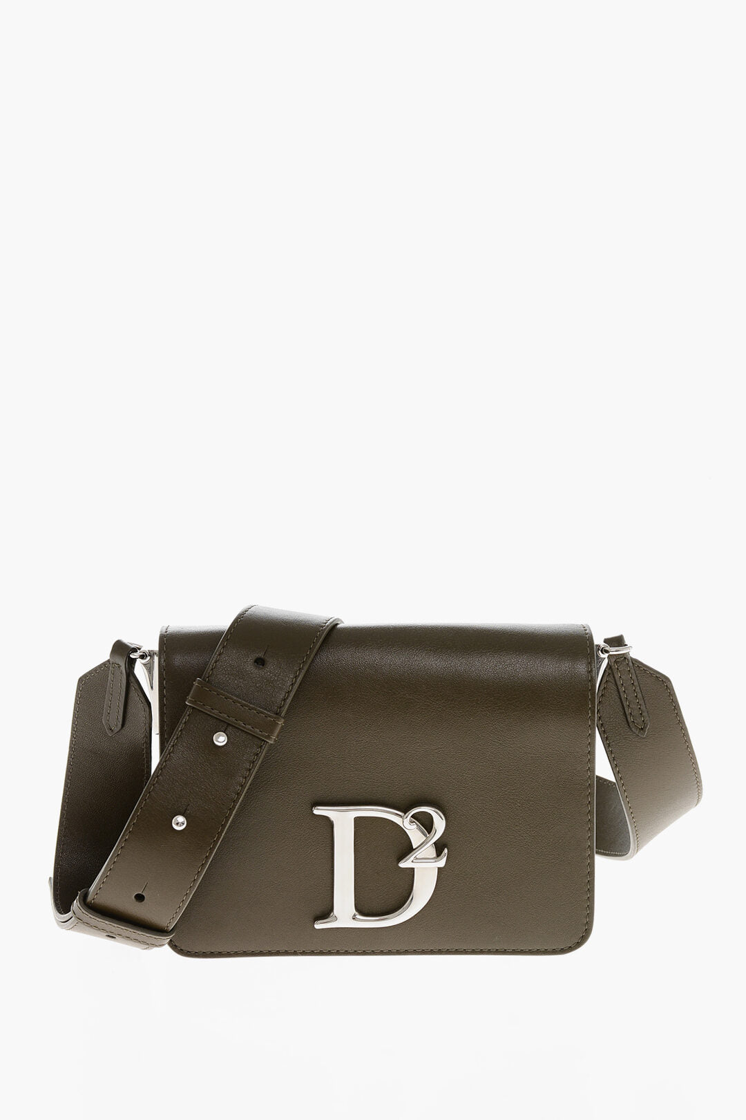 Dsquared2 2800~Leather Shoulder Bag with Silver-Tone Metal Monogram