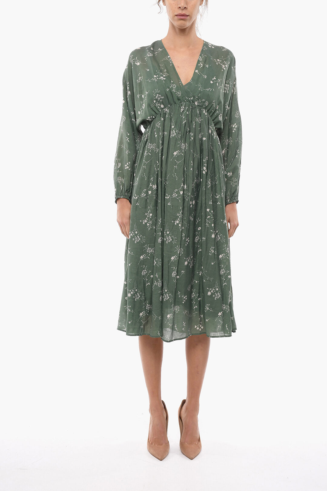 Samsoe Samsoe 2800~Maxi Empire-Style Dress GERTRUD In Floral Pattern With Puff Sleeve