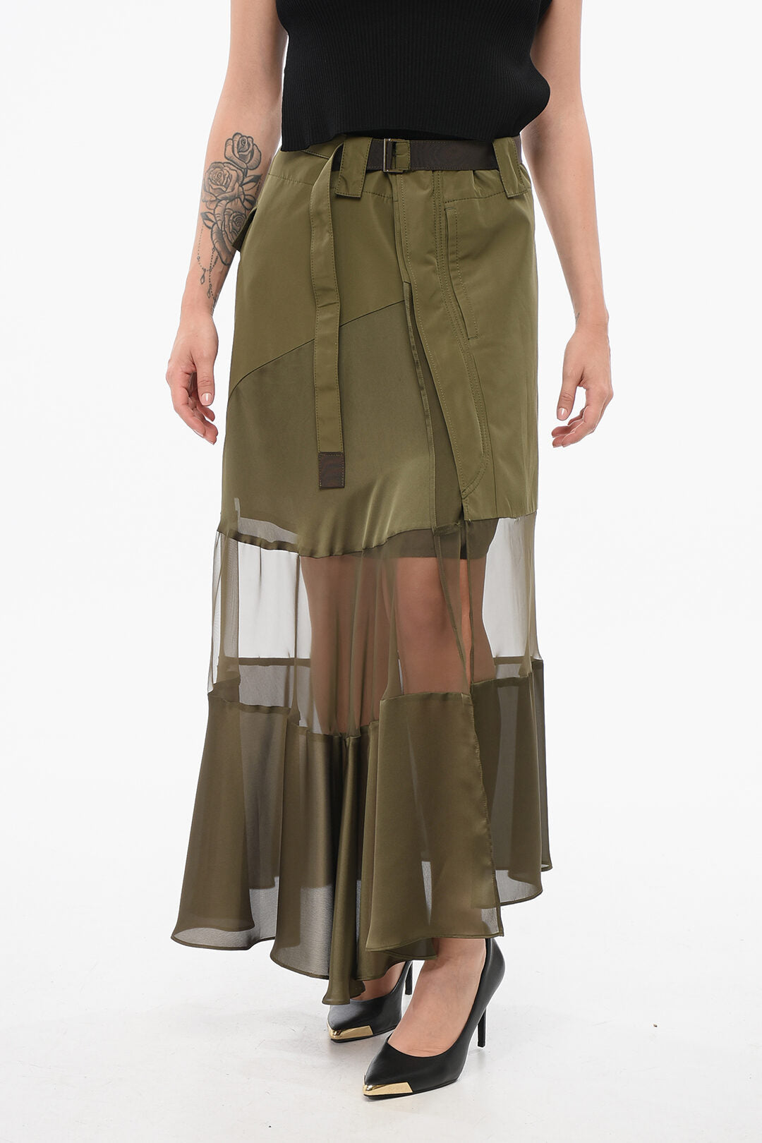 Sacai 2850~Asymmetric Skirt with Sheer Detail