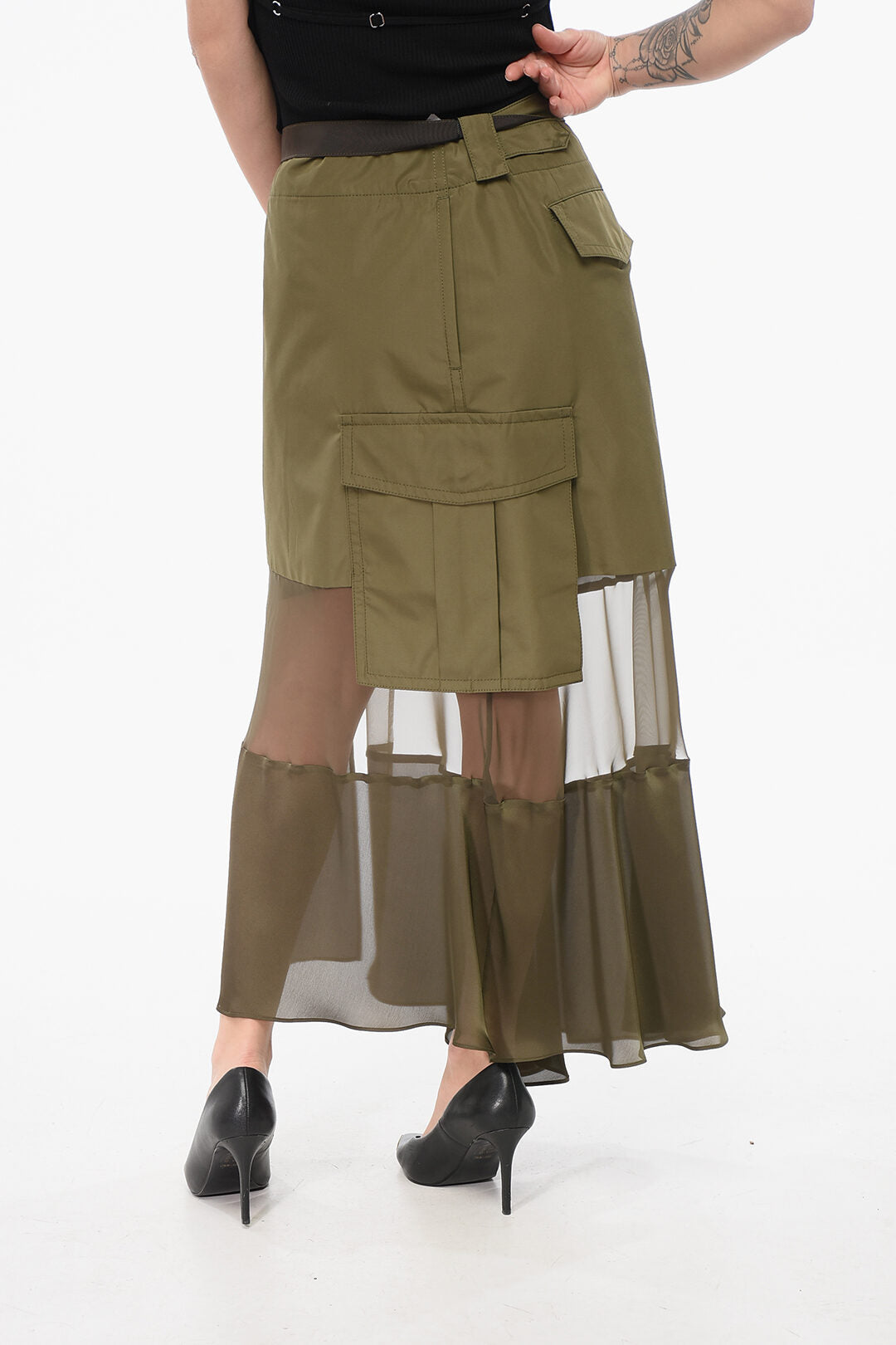Sacai 2850~Asymmetric Skirt with Sheer Detail, view 2