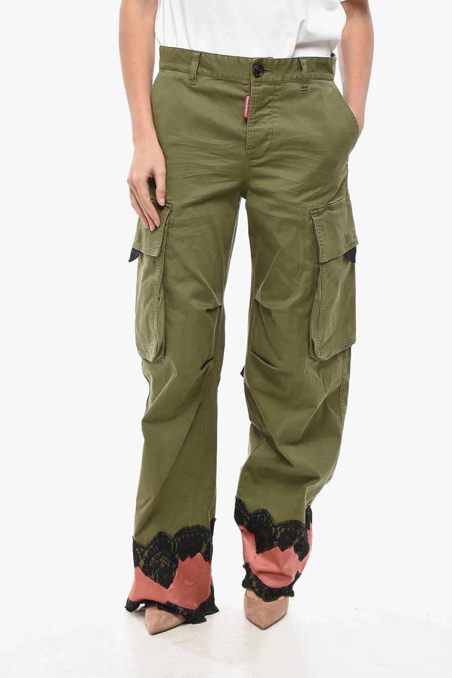 Dsquared2 2850~Cargo Baggy-Fit Trousers with Satin and Lace Insets