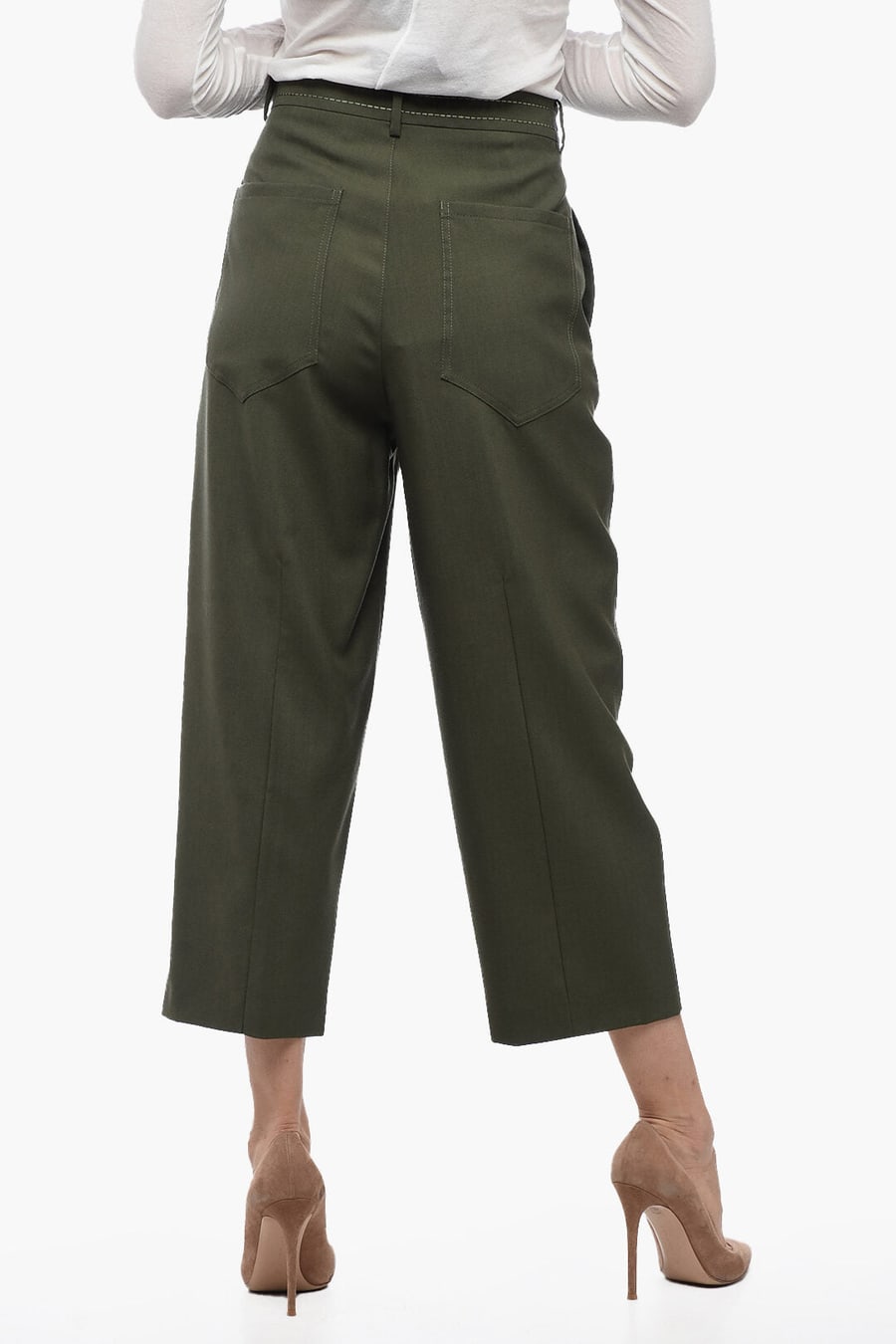 Marni 2850~Cropped TROPICAL Trousers with Topstitching, view 2