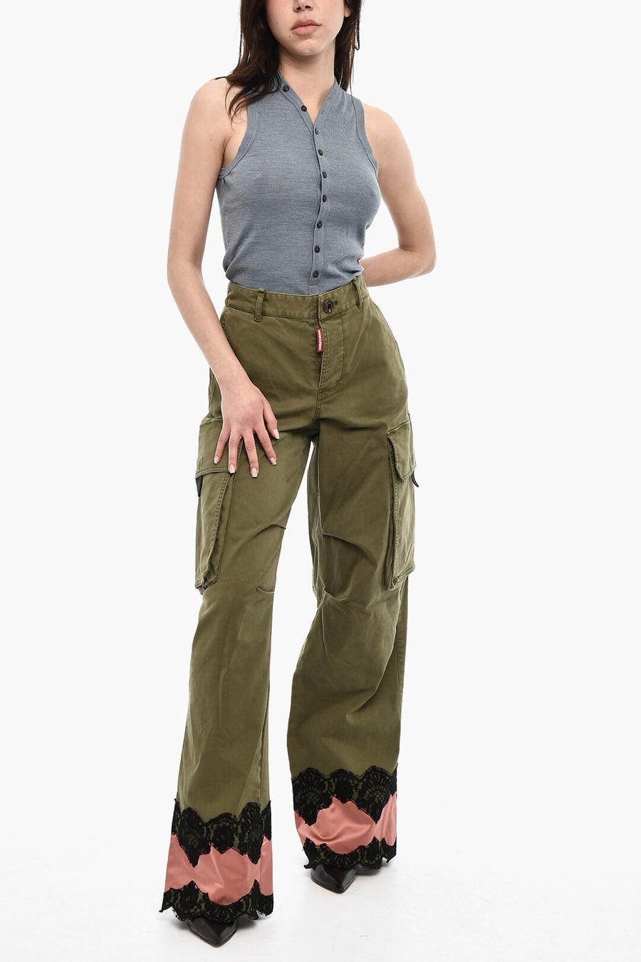 Dsquared2 2850~High-Waisted Cargo Pants with Satin Hem, view 2