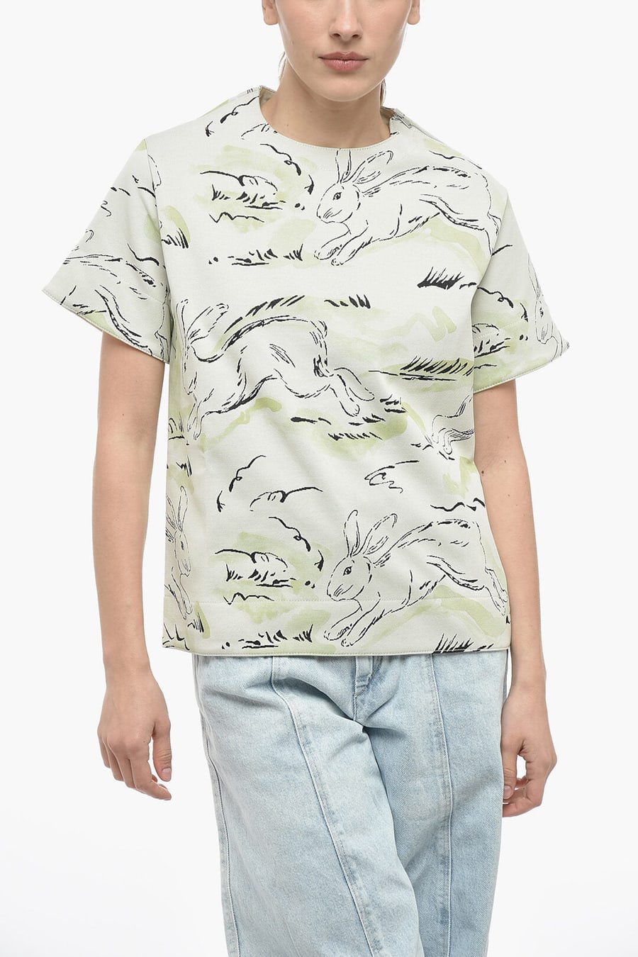 Jil Sander 2850~Jersey Jacquard T-Shirt RABBIT with Shoulder Zip