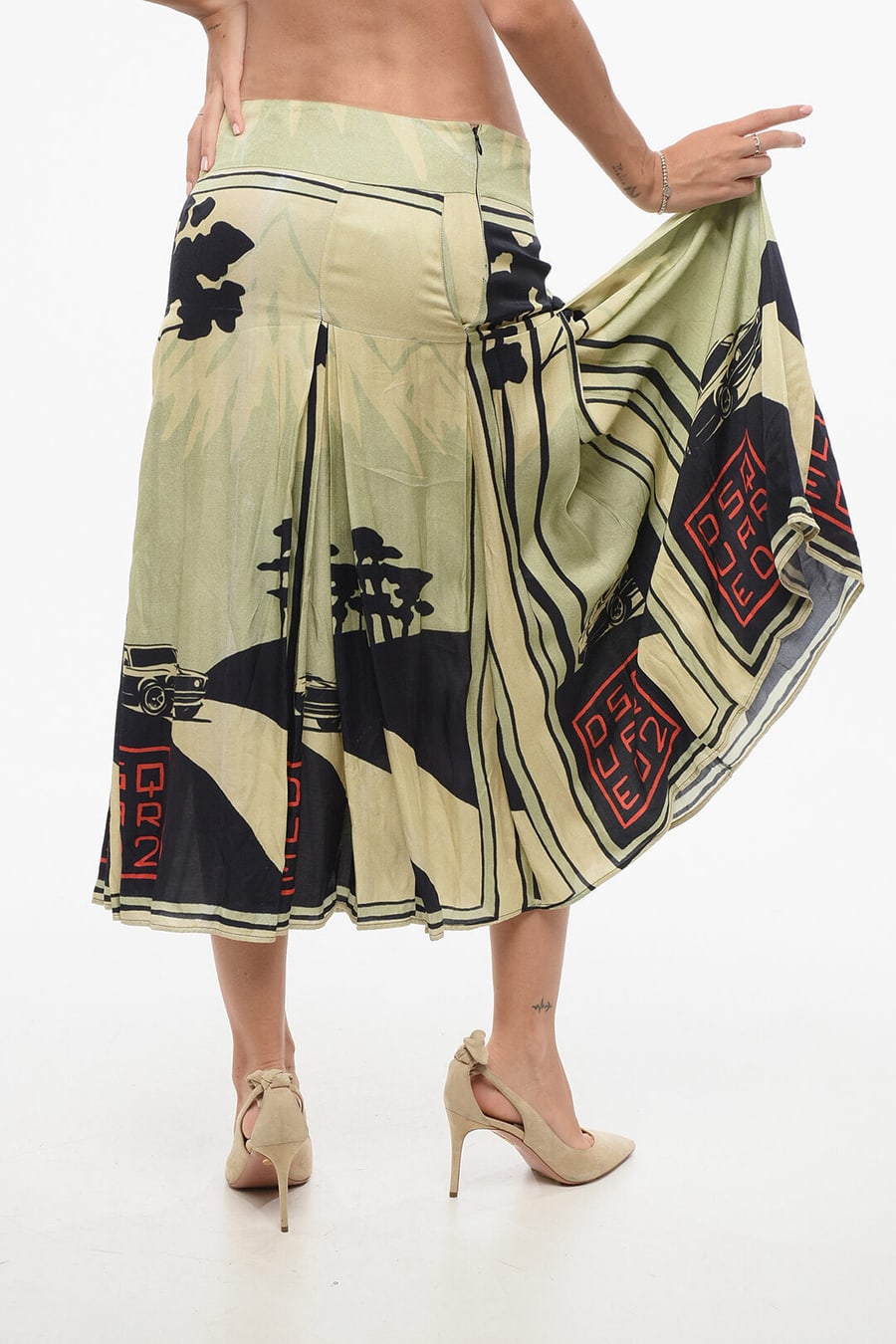 Dsquared2 2850~Long Skirt with Darts and Floral Print