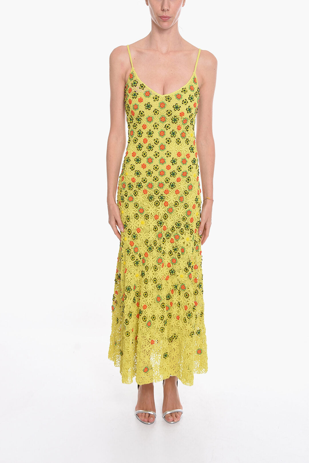 Bottega Veneta 2850~SALON 01 Viscose Crochet Flare Dress with Beaded Floral Motif