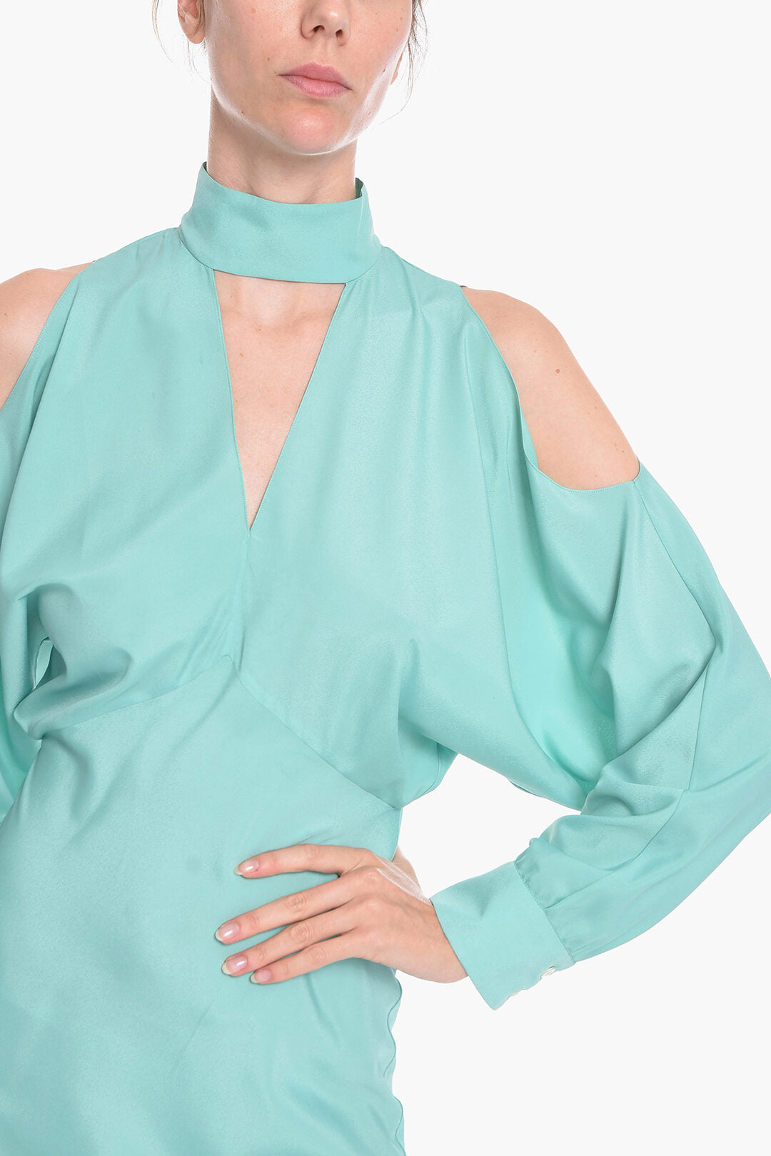 Super Blond 2850~Viscose Crepe Long Dress with Cut-out Details