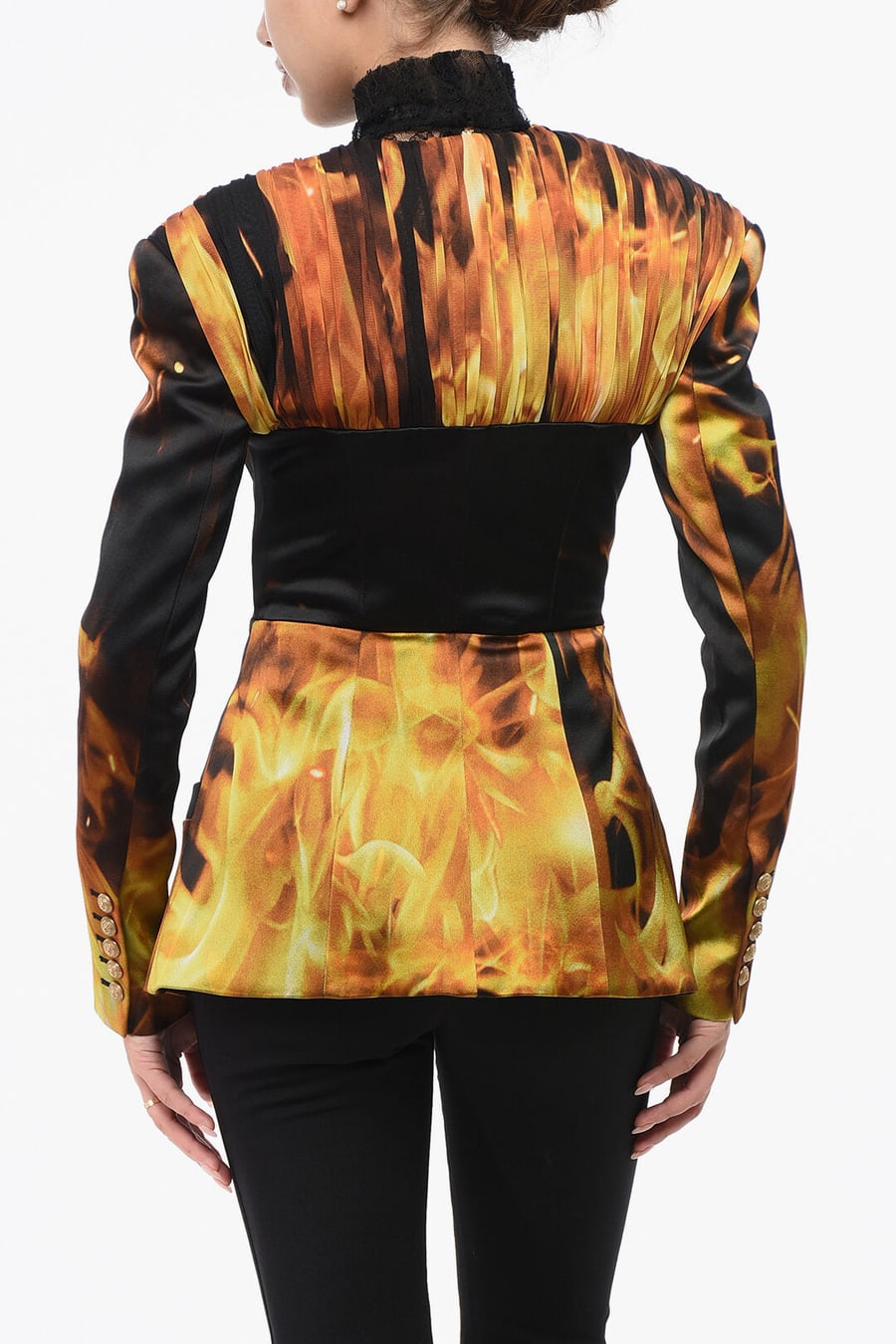 Balmain 2950~Collarless Blazer FIRE In Printed Satin, view 2