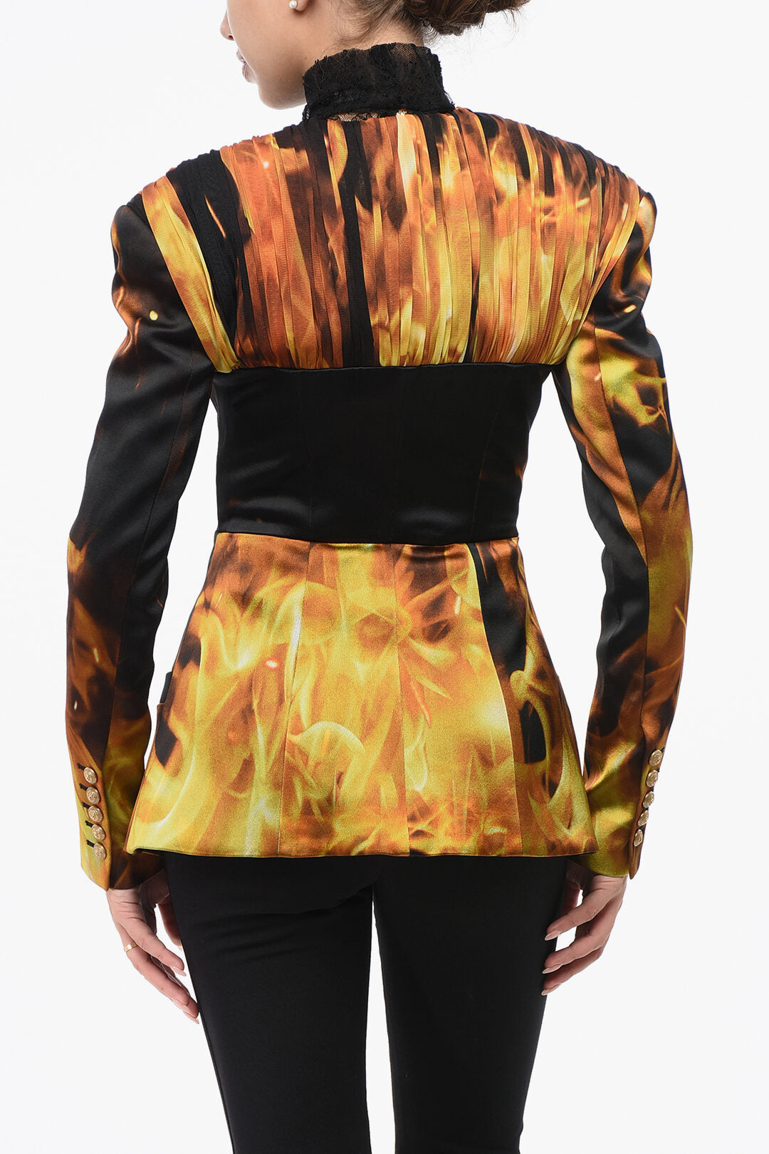 Balmain 2950~Collarless Blazer FIRE In Printed Satin, view 2
