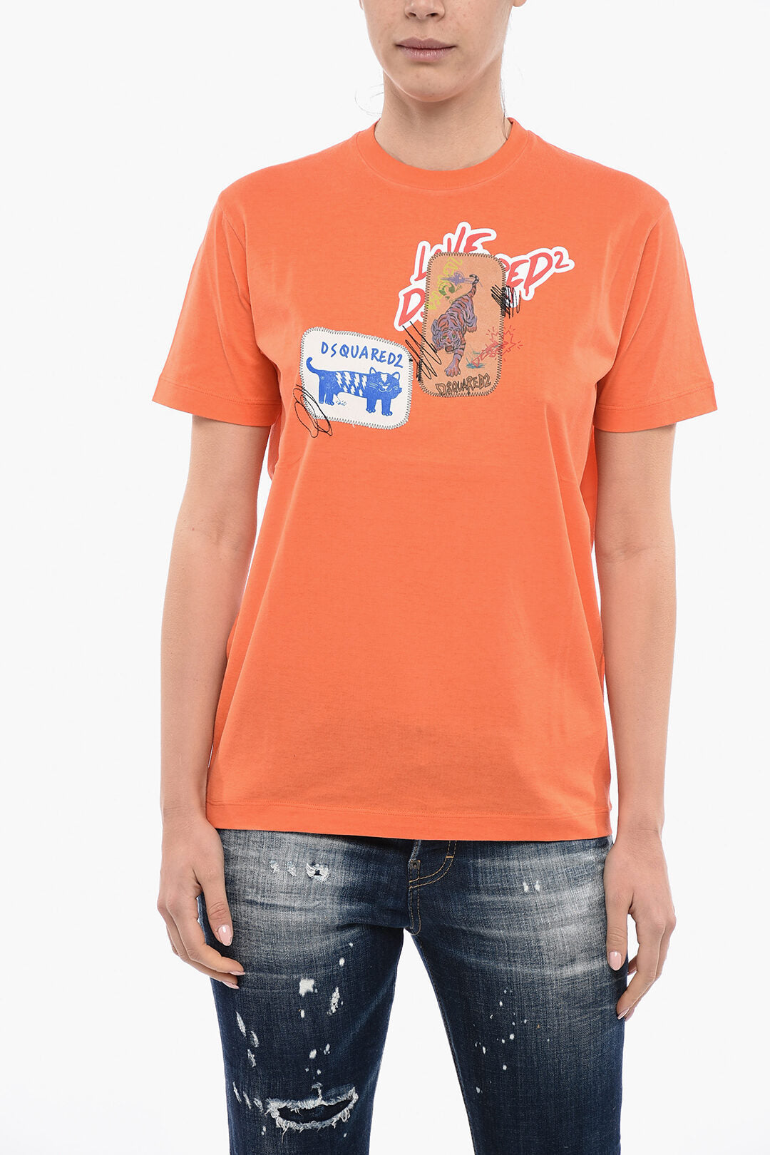Dsquared2 2950~Cotton Crewneck T-Shirt with Embellishments