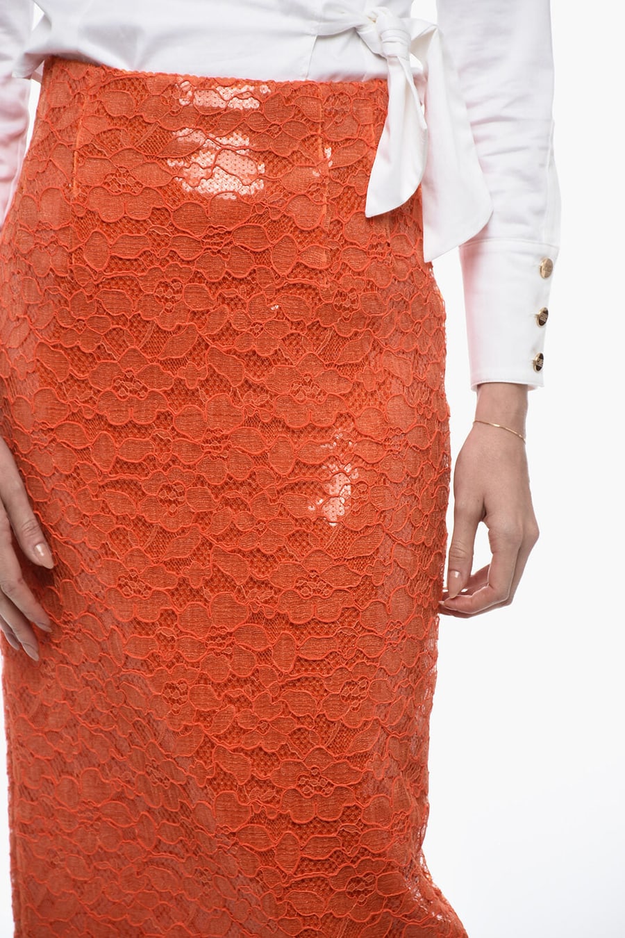 LaQuan Smith 2950~Lace and Sequin Midi Skirt with Back Slit, view 3