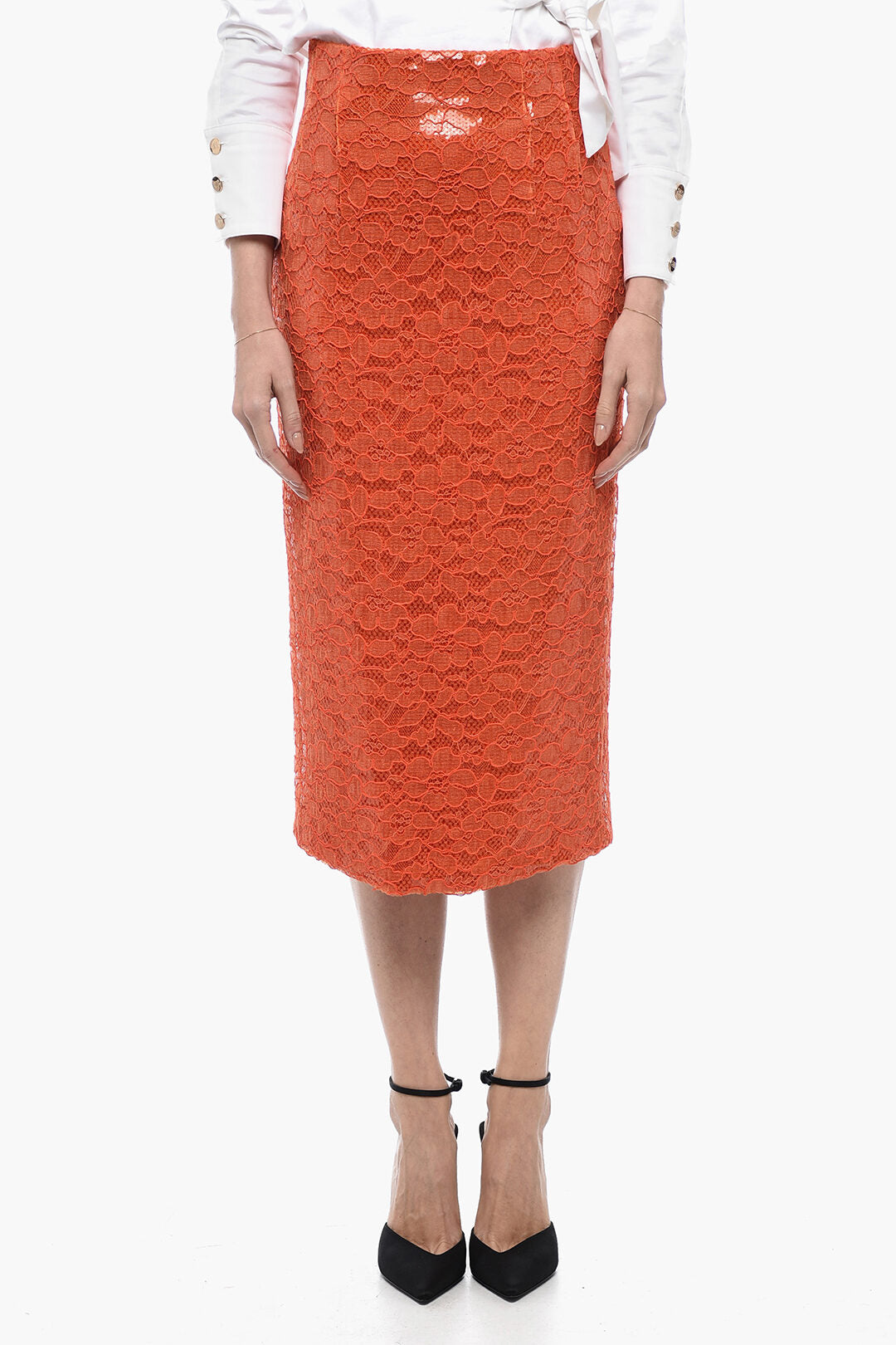 LaQuan Smith 2950~Lace and Sequin Midi Skirt with Back Slit