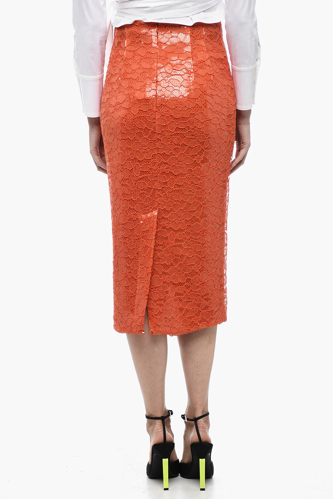 LaQuan Smith 2950~Lace and Sequin Midi Skirt with Back Slit, view 2