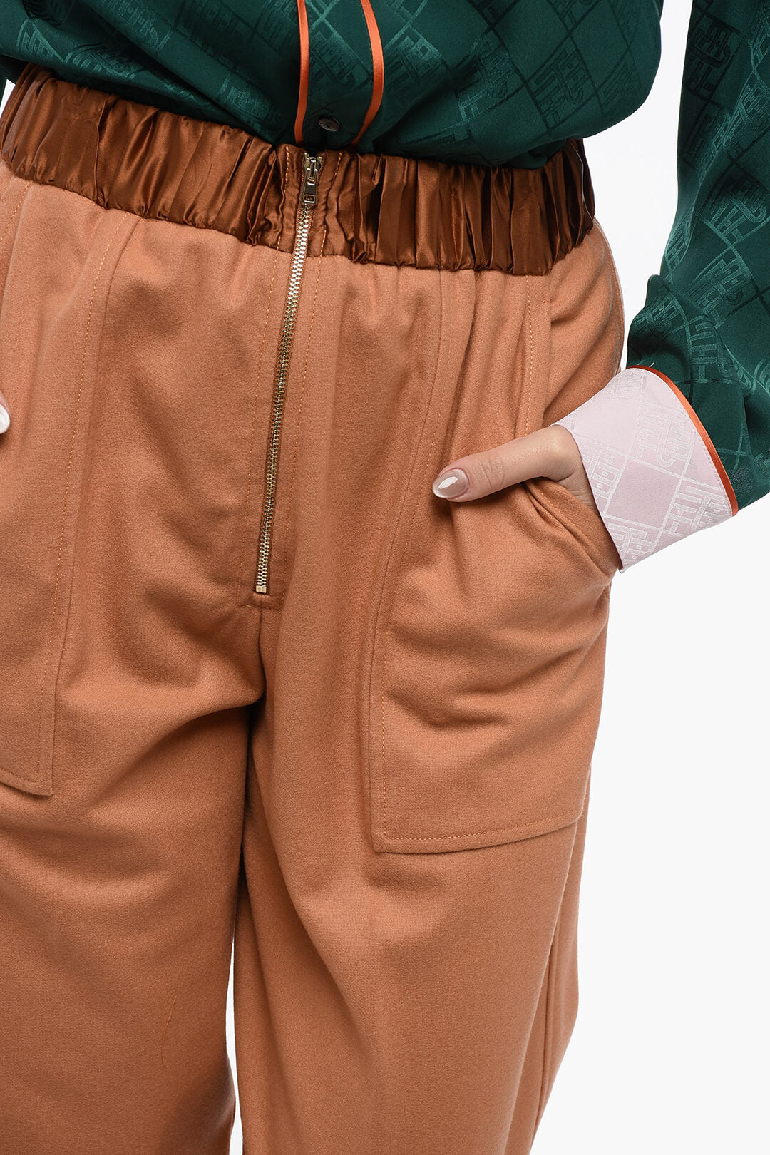 Forte_Forte 2950~Wool-Blend Pants with Elastic Waistband