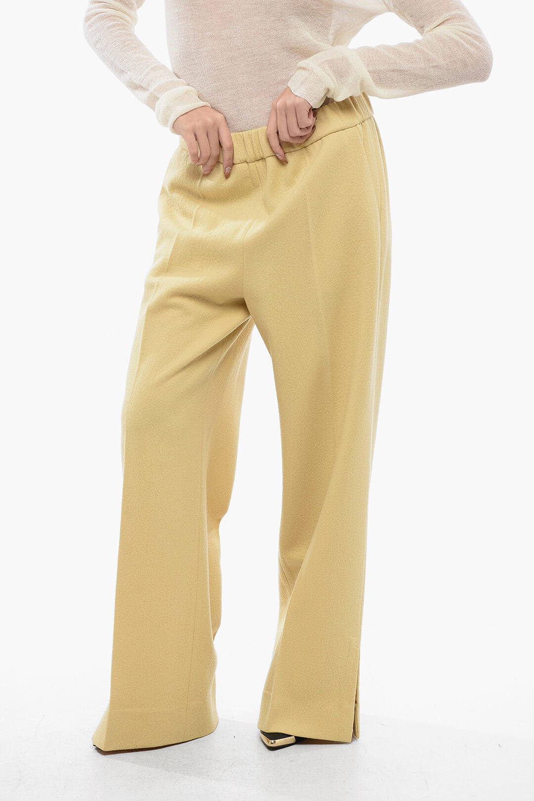 Jil Sander 3000~Cropped Wide-Leg Trousers with Slits at Hem