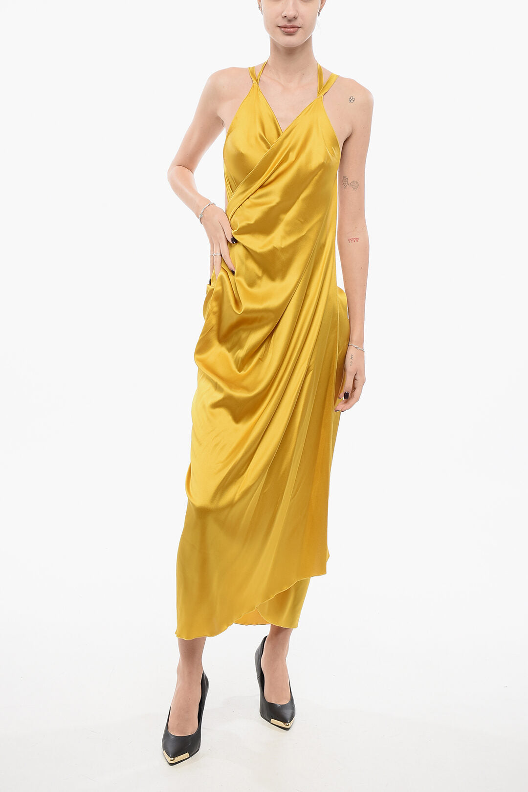 Stephan Janson 3000~Dropped-Shoulder Satin Dress