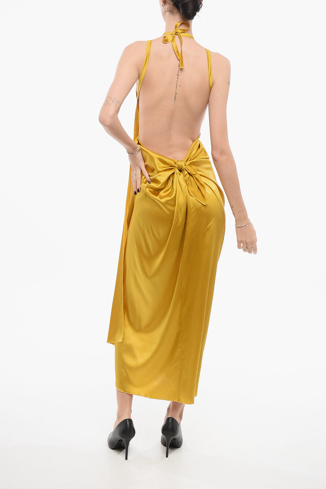 Stephan Janson 3000~Dropped-Shoulder Satin Dress, view 2