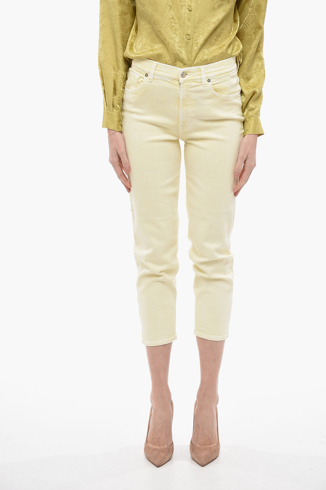 7 For All Mankind 3000~LUXE VINTAGE Acid-Wash Five-Pocket Pants with Gold Button