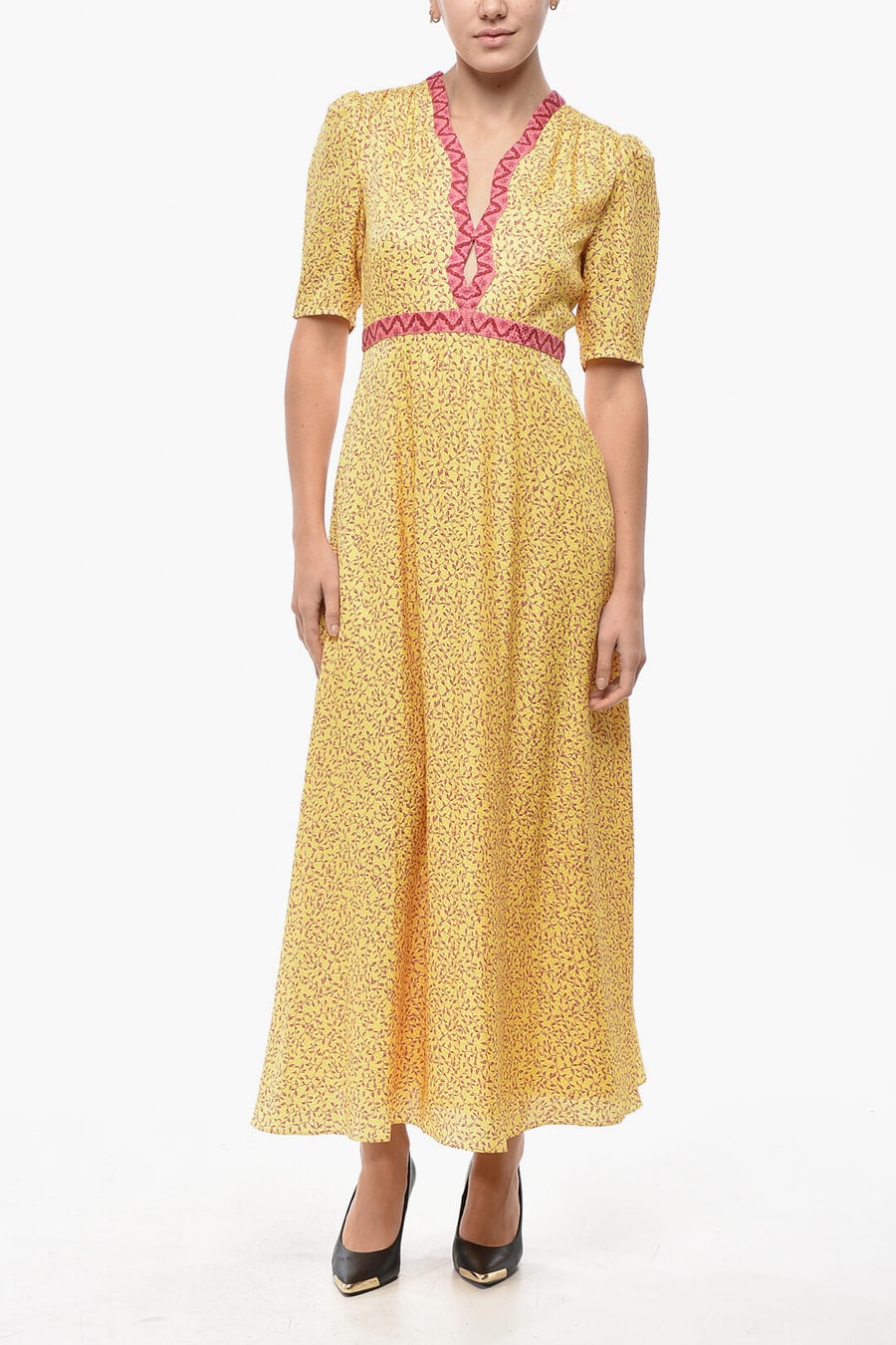 Saloni 3000~Silk Flared Dress TABITHA with Botanical Print