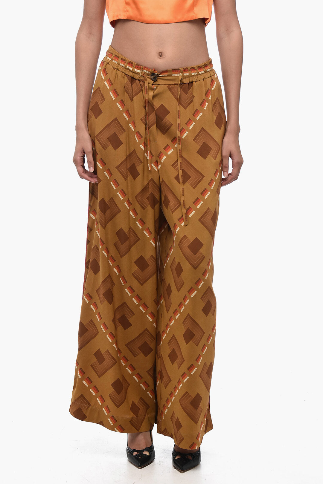Pierre-Louis Mascia 3000~Silk Palazzo Pants With Geometric Pattern